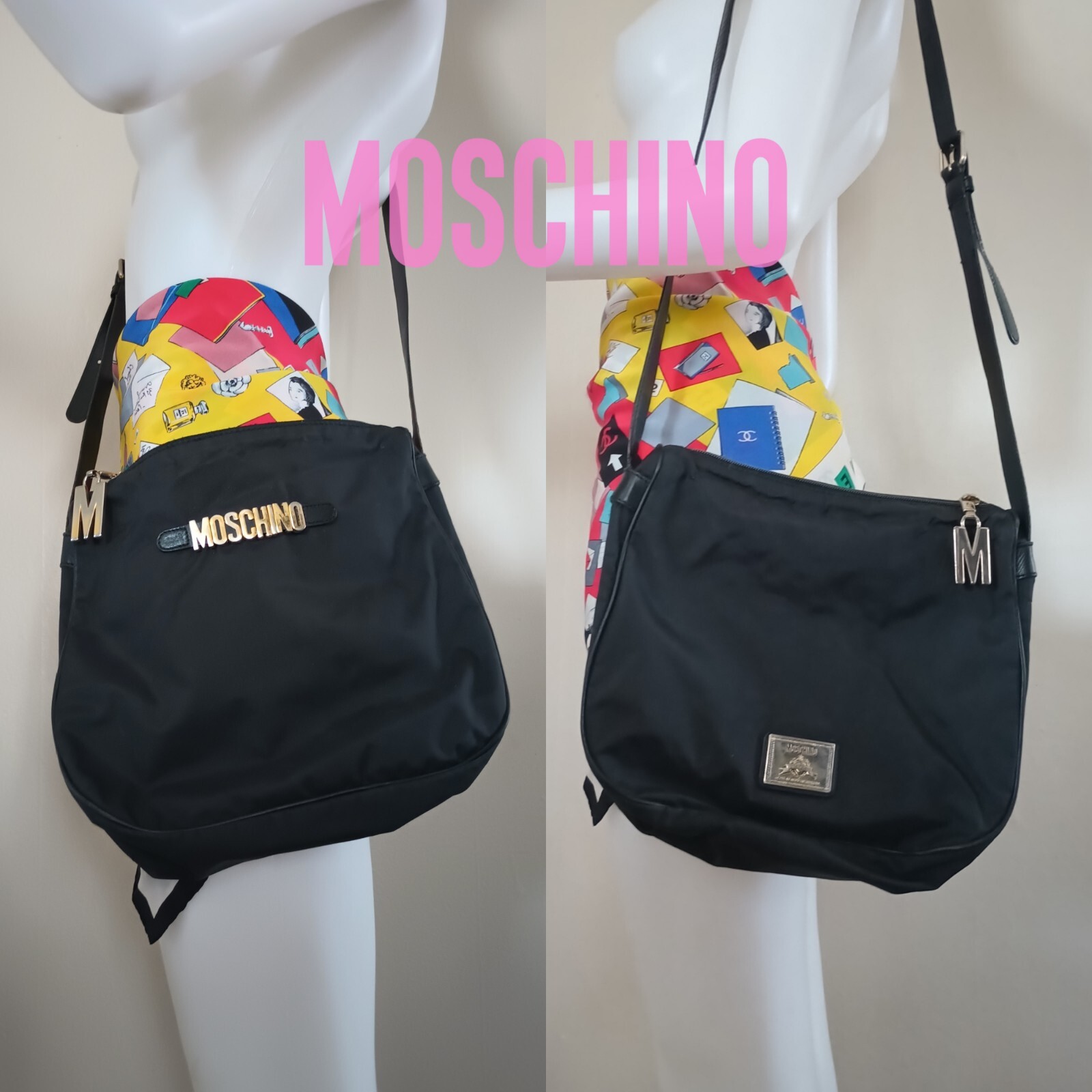 🩷 Vintage 1990s Moschino Redwall Logo Crossbody Bag Purse Adjustable Strap