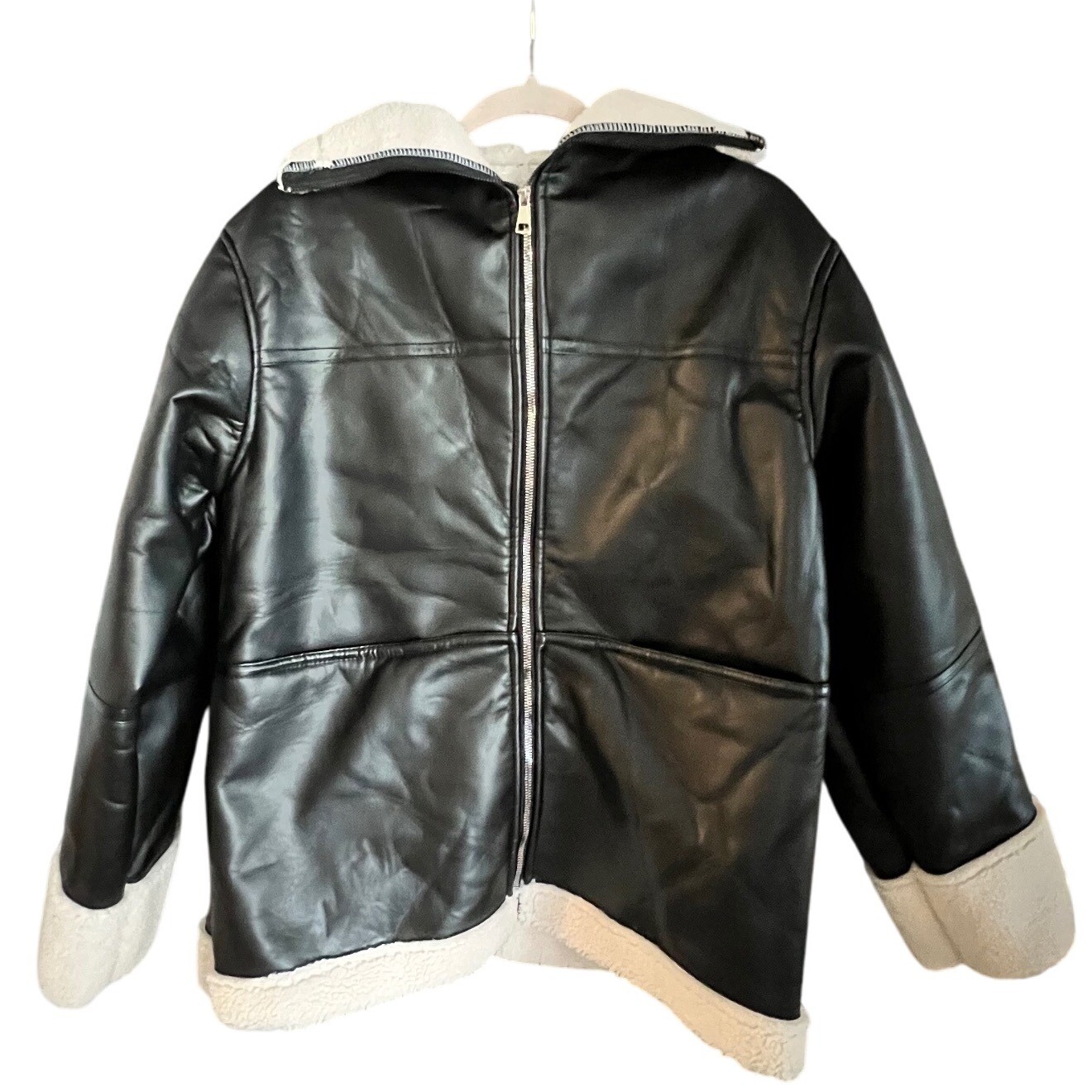 Commense Faux Leather Aviator Jacket Sherpa Lined Winter Coat M