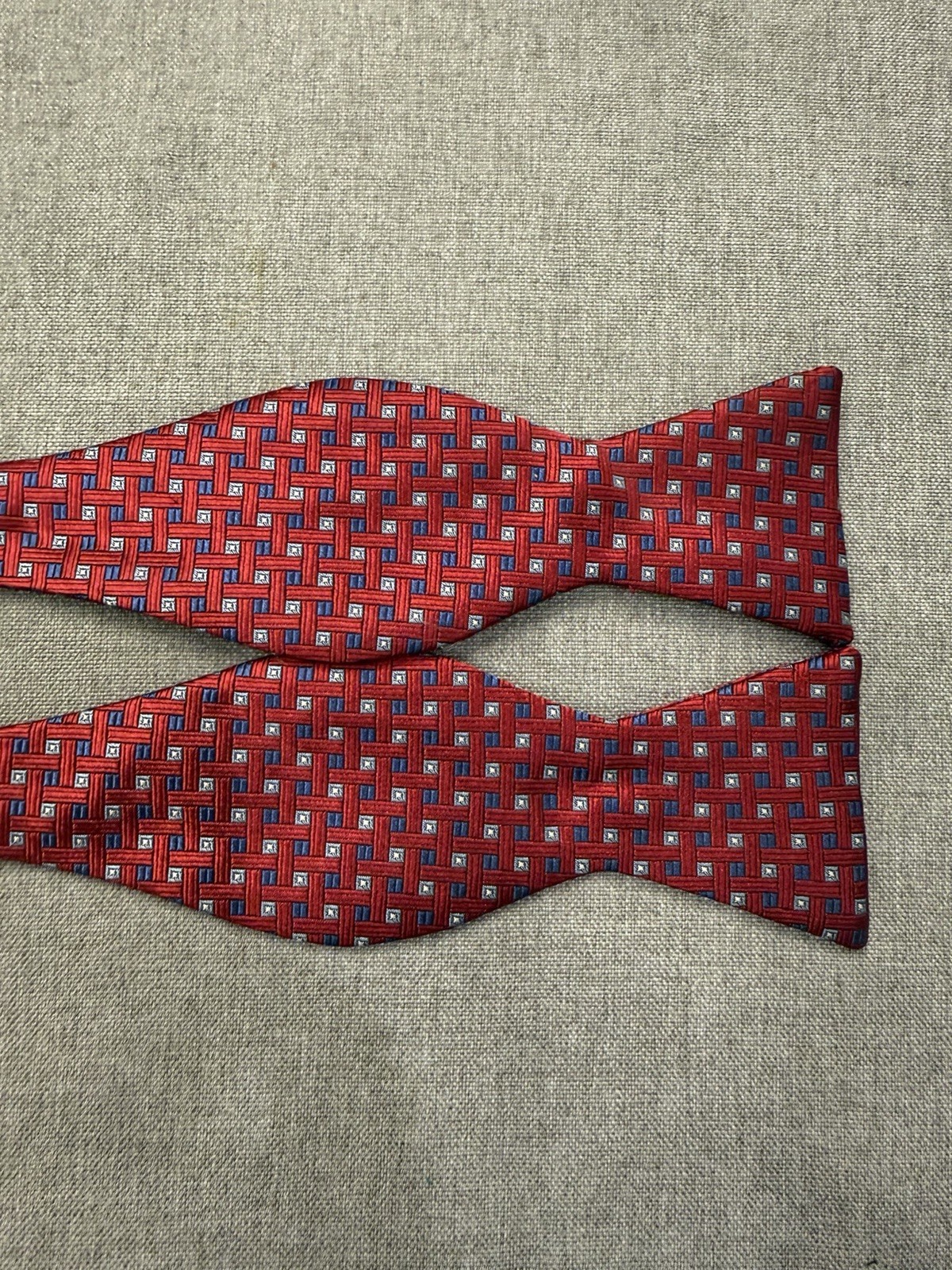 Brooks Brothers Red Geometric Pattern Silk Bow Tie 2.25 In Wide