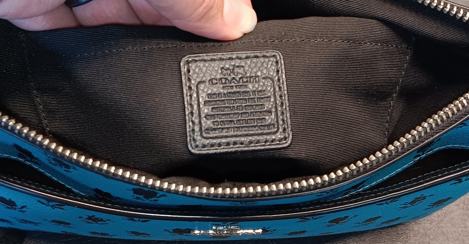 COACH Teal Blue Leather Floral Print w/ Pop Up Pouch Crossbody Bag #F38159 *READ