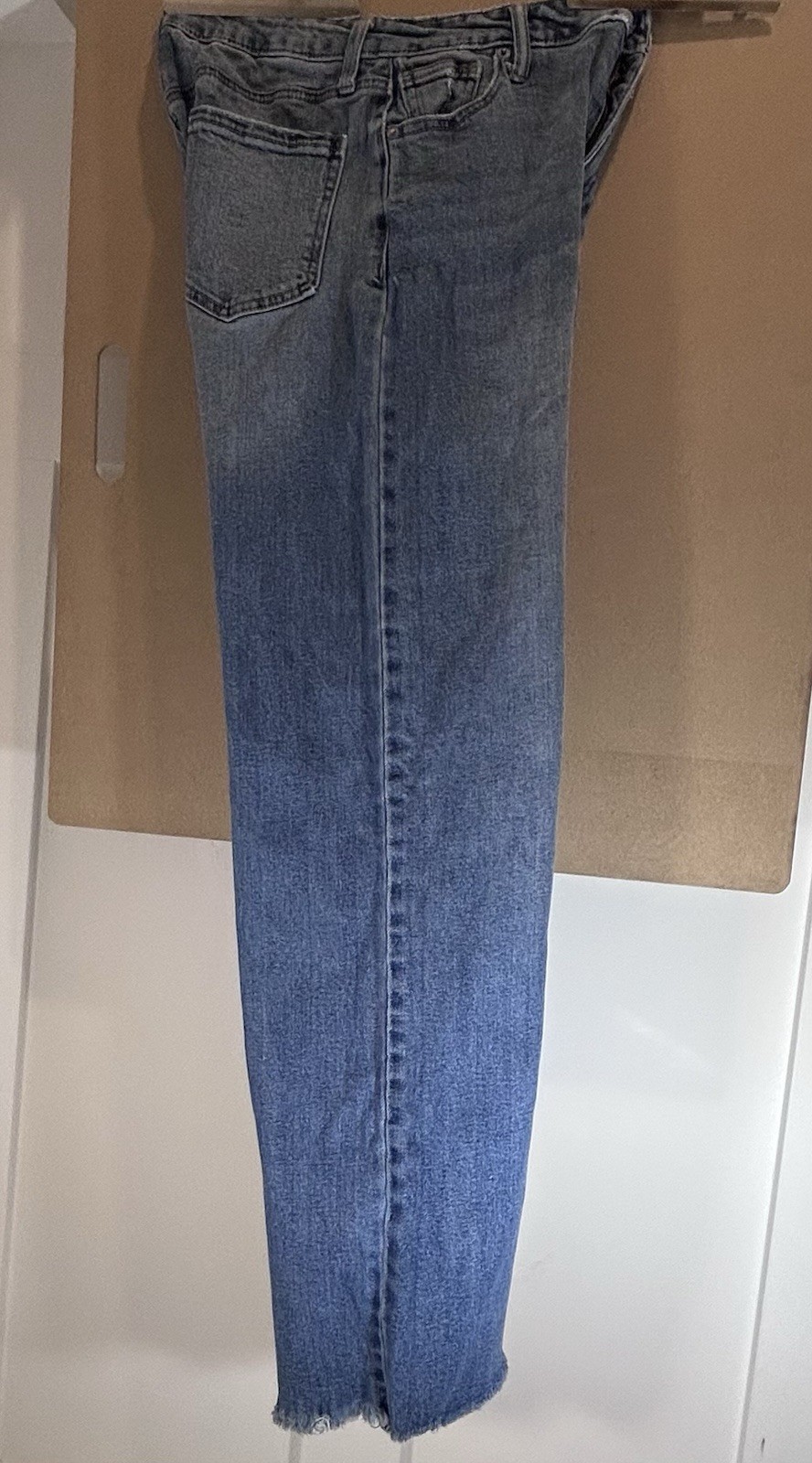 BCBGeneration Womens High Rise Wide Leg Jeans Light Wash Raw Hem Size 7/28