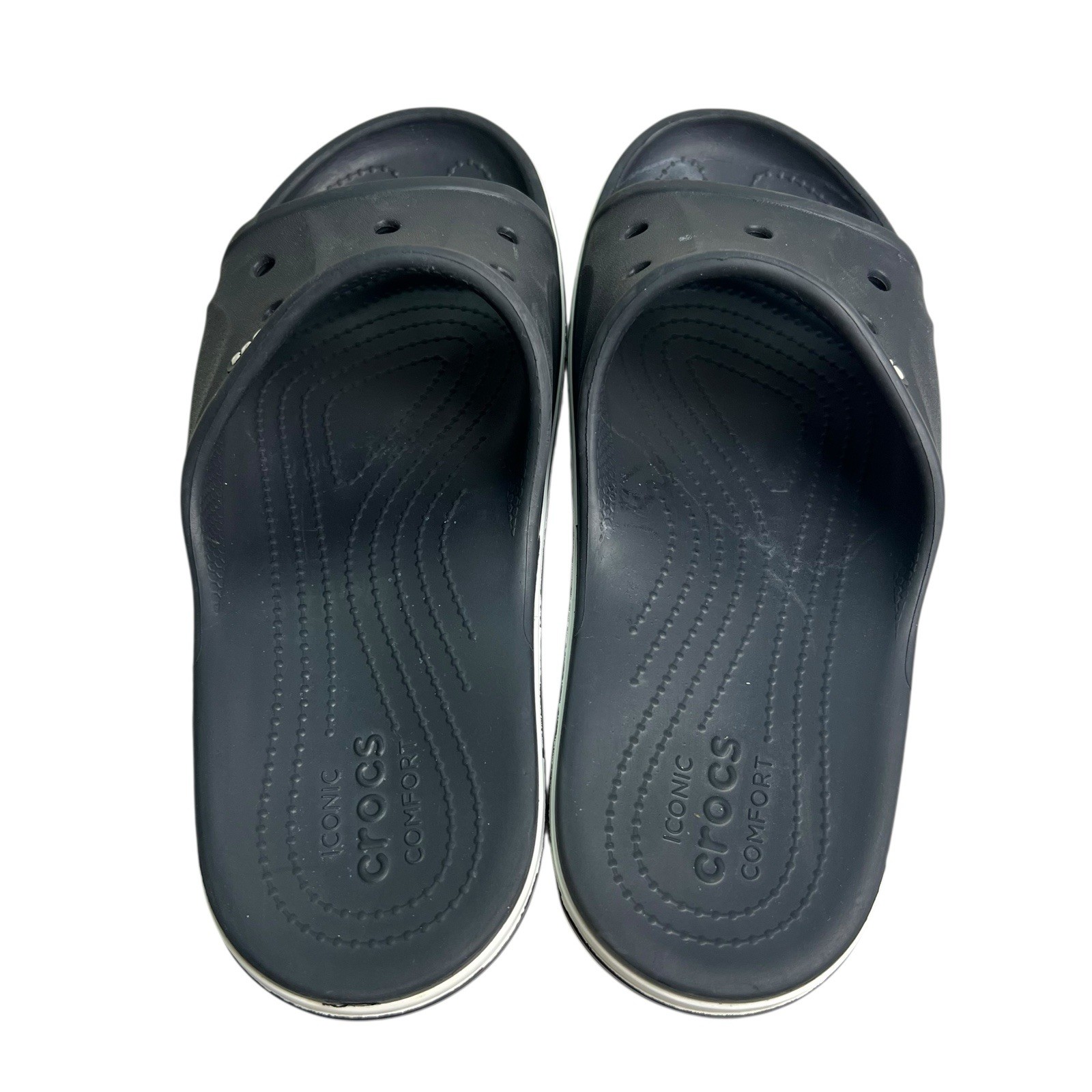 CROCS Croc Band Black Slide Unisex Sandals with White Trim W/9 M/7