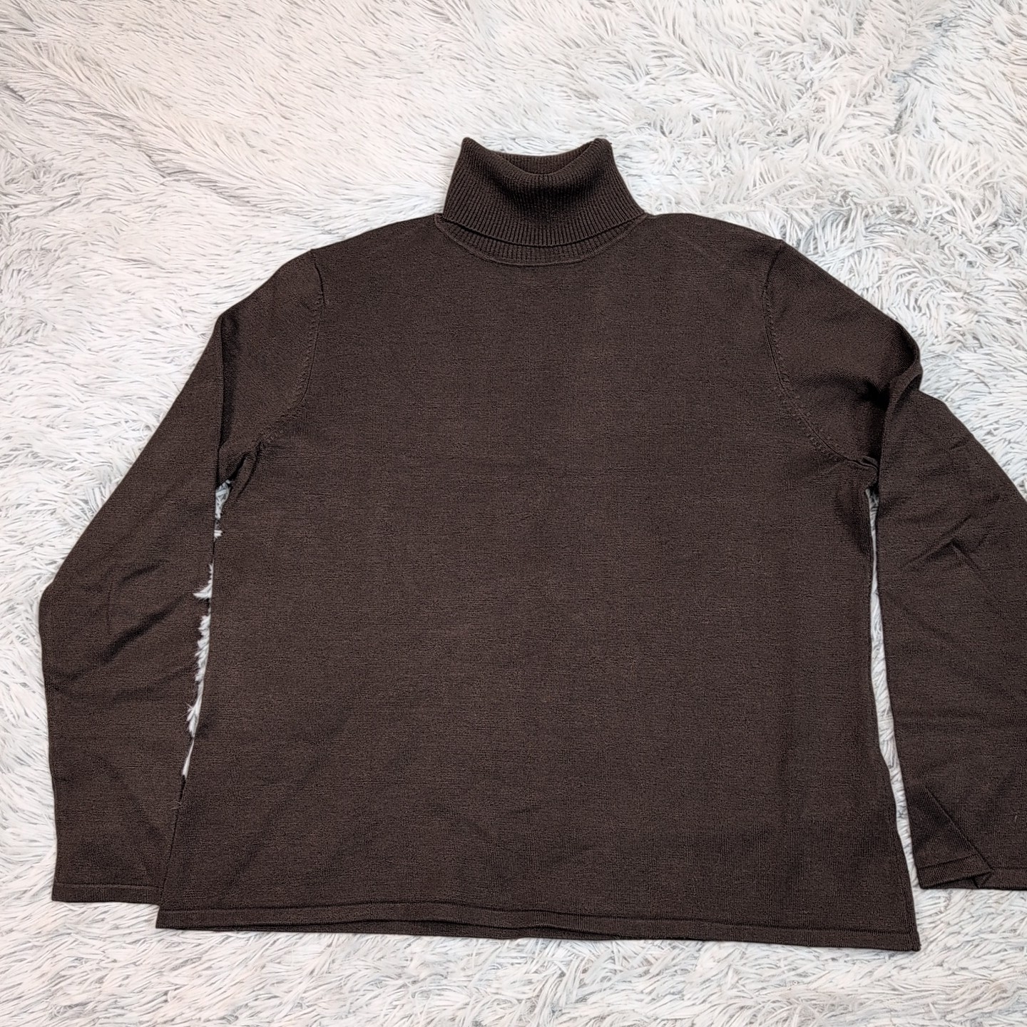 Vintage Pursuits Ltd. Shirt Womens L Petite Brown Silk Top Soft Comfort Preppy