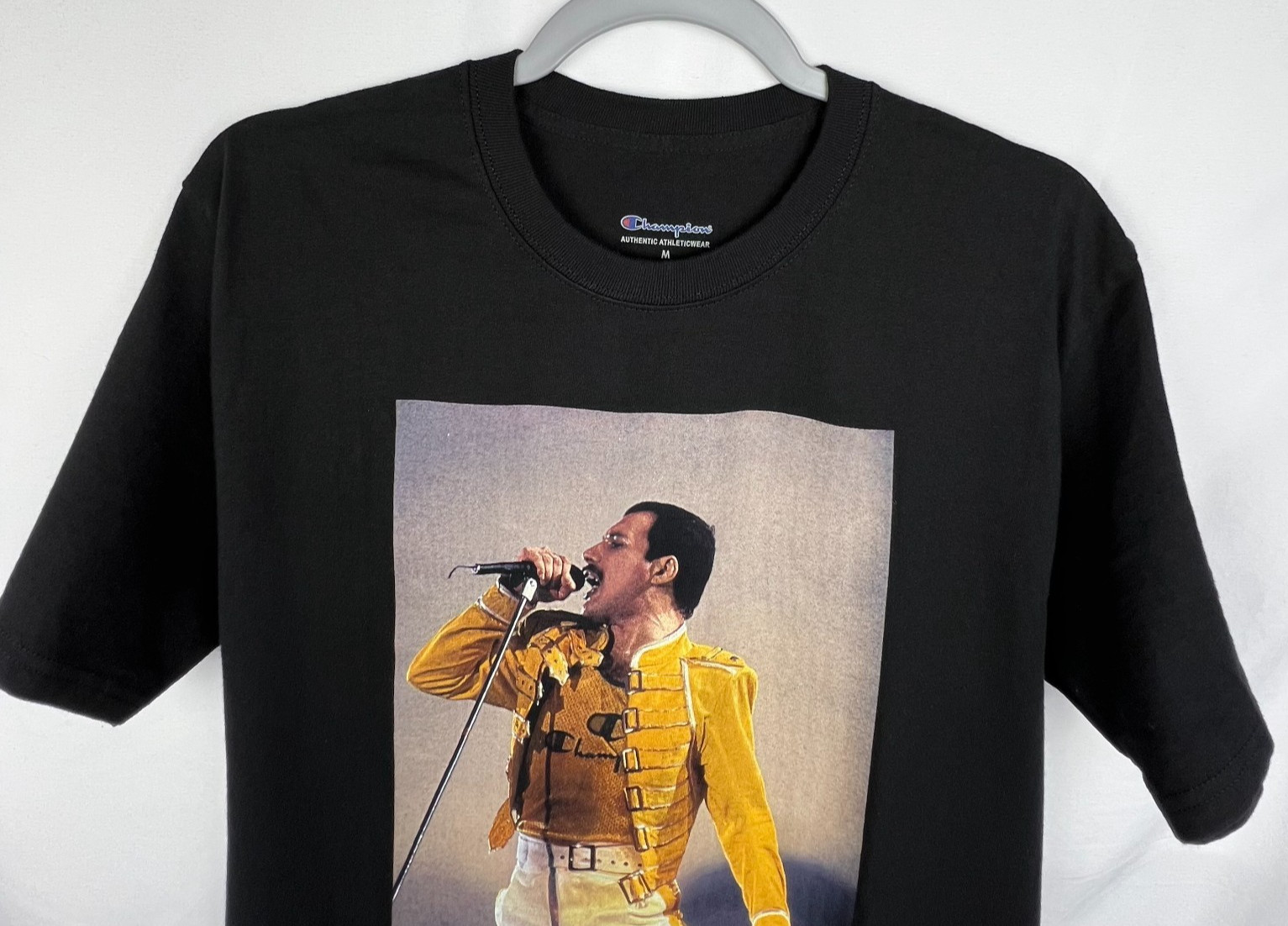 CHAMPION QUEEN Official Merch Graphic T-Shirt Medium Black Freddie Mercury Band