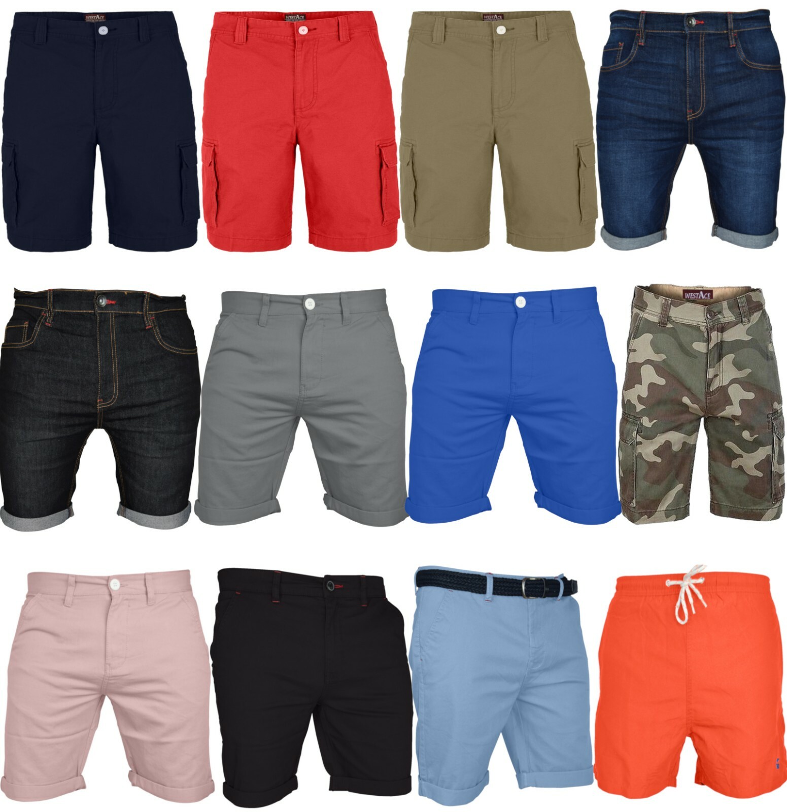 New Mens Chino Shorts Variety Style Chino Cargo Denim Summer Jeans Half Pants