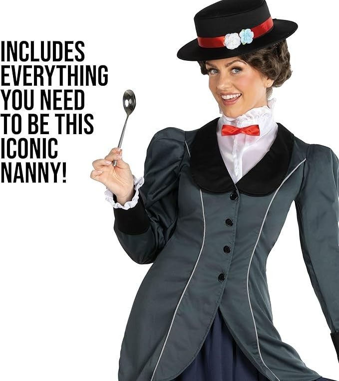 Women`s Mary Poppins Costume Adult Old Timer Magic English Nanny Dress S – 3XL