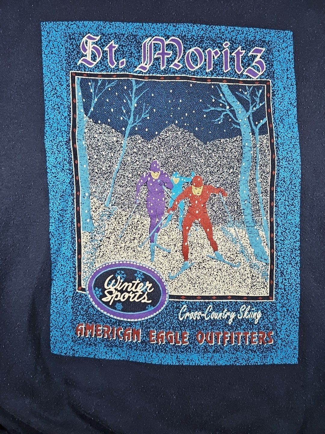 VTG 90s AEO American Eagle Outfitters Sweatshirt WINTER SPORTS Ski St. Moritz XL