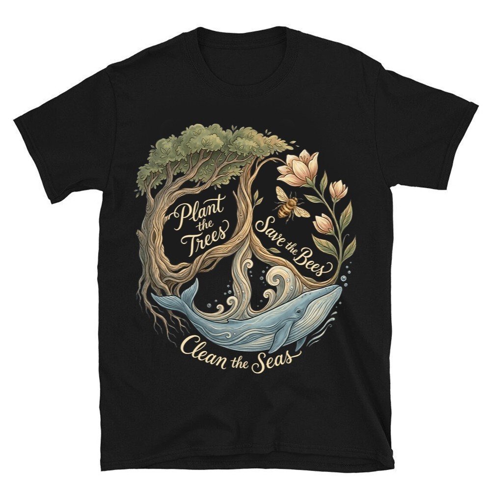 Plant The Trees Save The Bees Peace Sign Earth Day Hoodie T-Shirt Size S-3XL