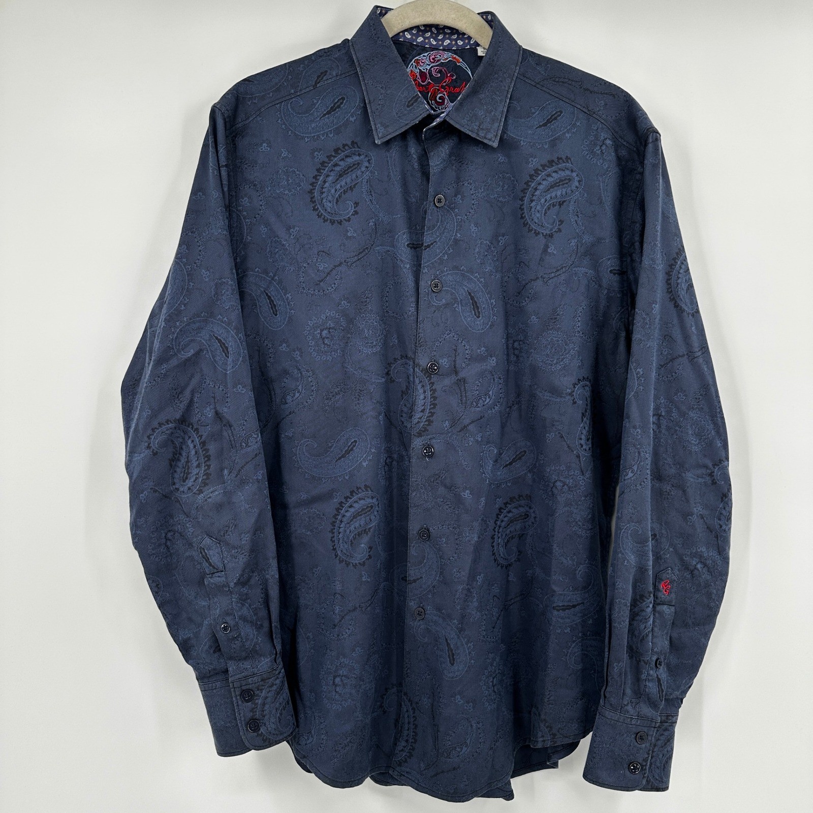 Robert Graham Mens Blue Tonal Paisley Jacquard Classic Fit Button Shirt Medium