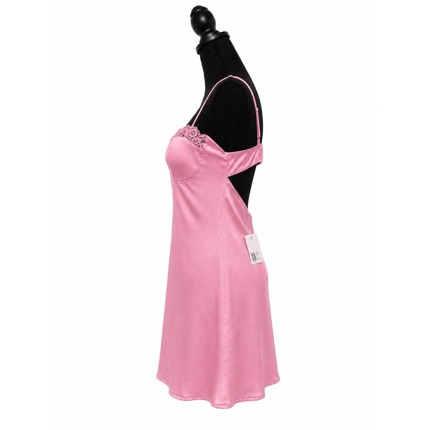 Forever 21 Pink Satin Lace Trim Open Back Mini Dress Azalea NWT L