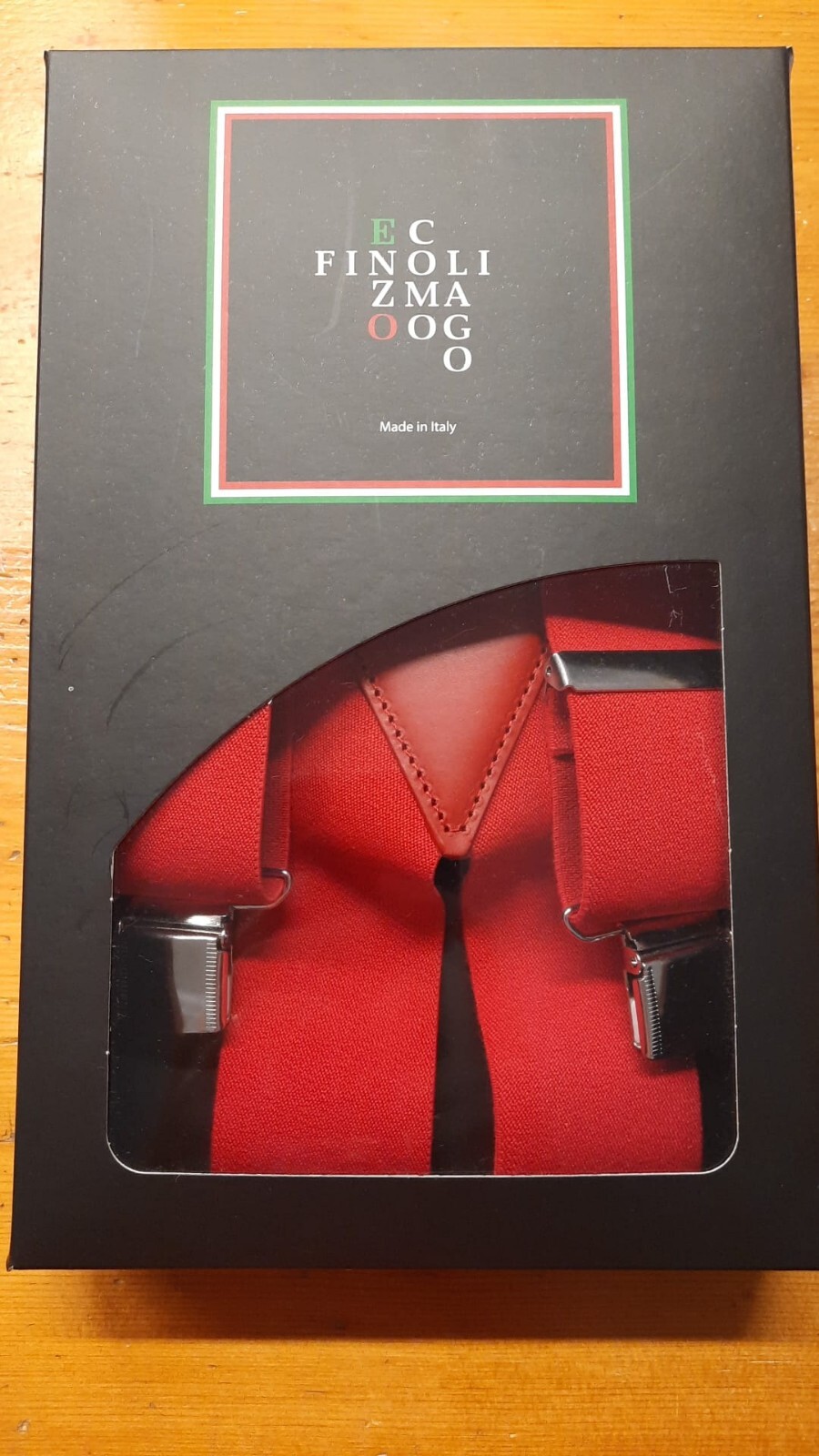 50mm Solid Red 4 Arm Leather Strap 100% Made in Italy