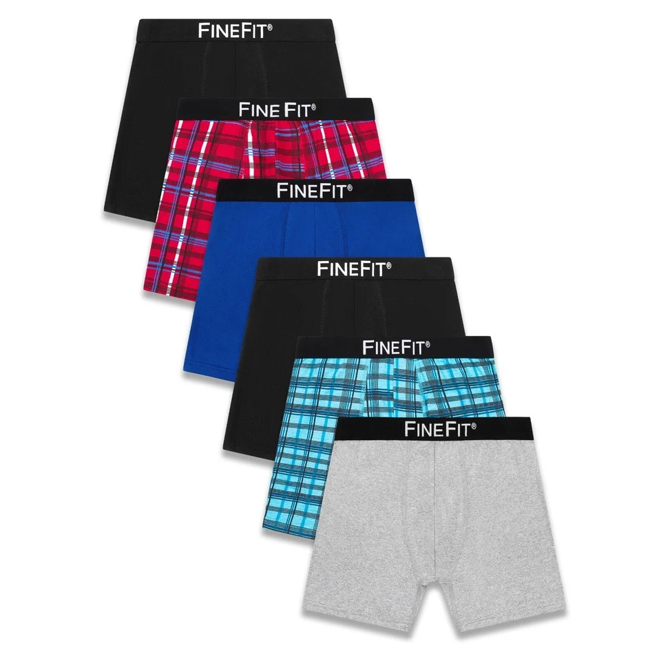 FineFit Mens Boxer Briefs 100% Cotton Assorted Solid Color Underwear – 6 Pack