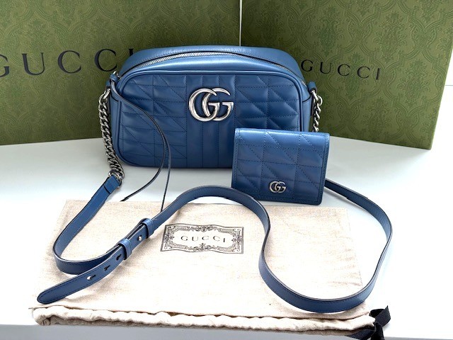 Gucci GG Marmont Blue Camera Shoulder Bag Authentic