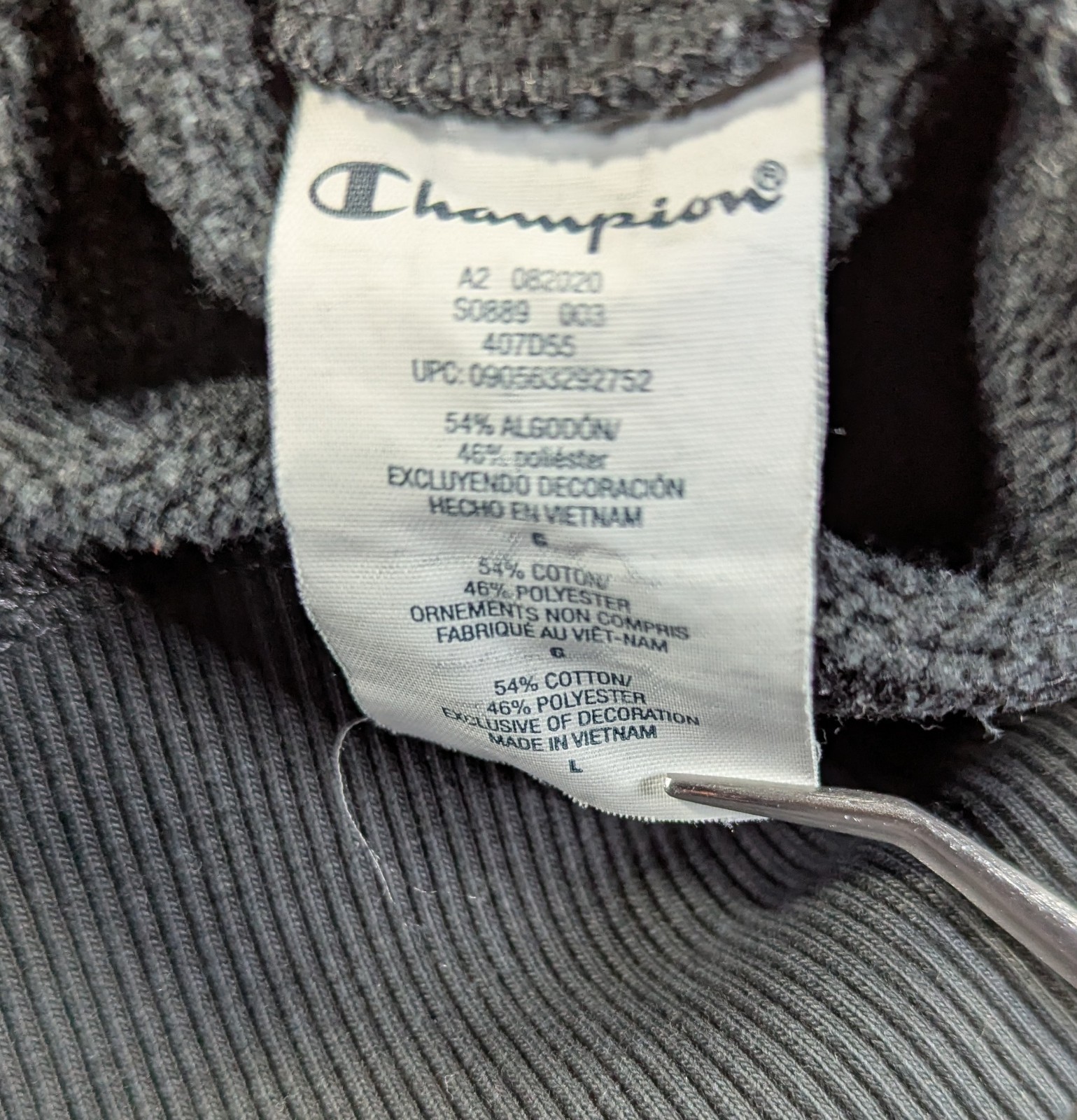 Champion Powerblend Fleece Pullover Hoodie Mens L Black Cotton Kangaroo Pocket