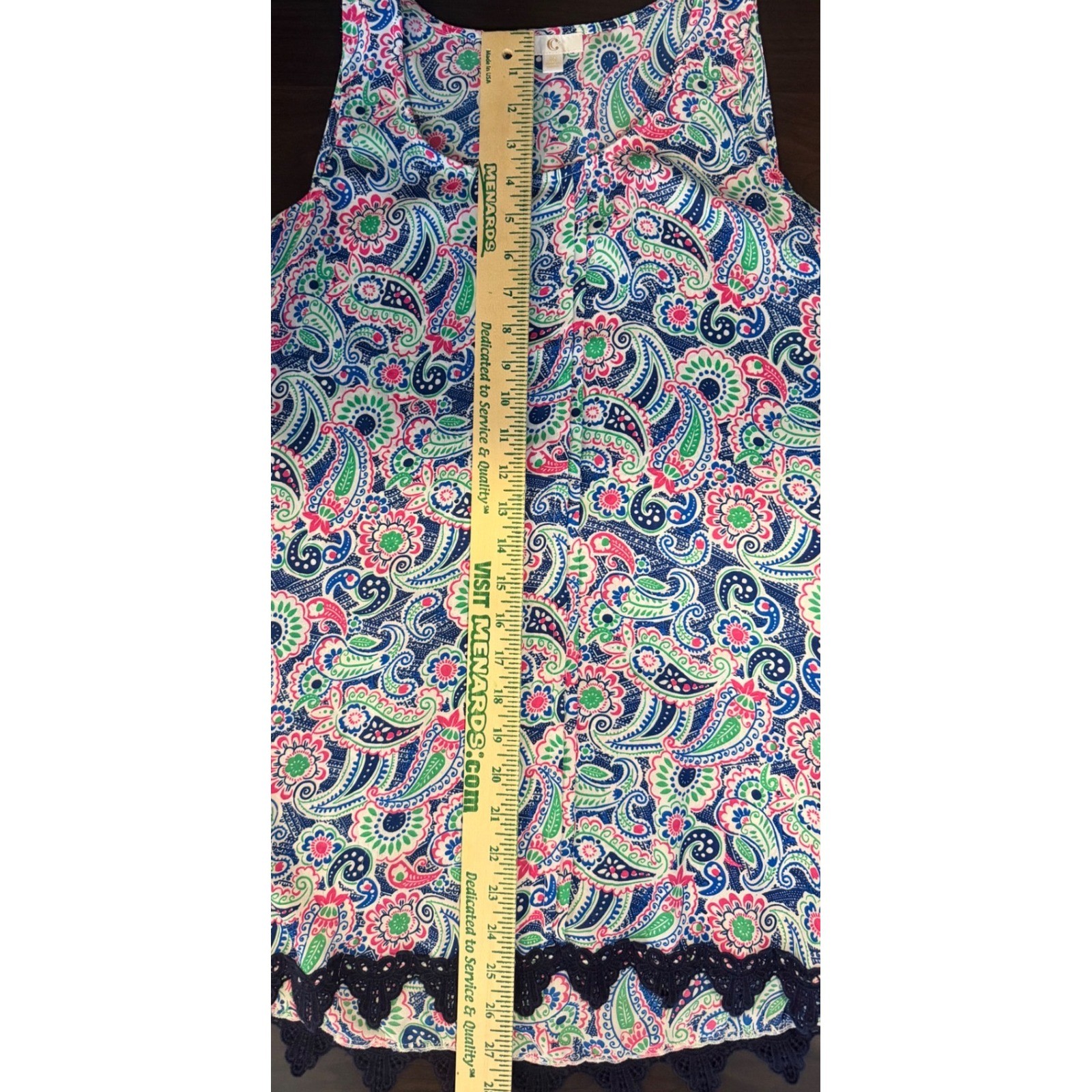 Womens Paisley Sleeveless Tunic Top Crochet Hem Boho Coastal Preppy Size M