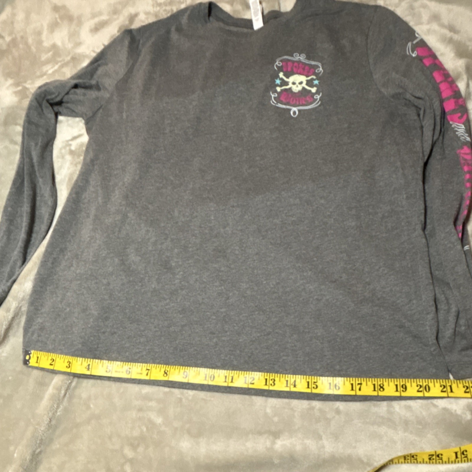 Bella + Canvas Gray, Long Sleeve, Skull Graphic, Biker, Women, XL