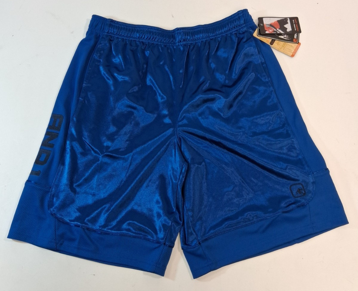 And1 Mens Basketball Gym Workout Shorts Blue black letters SIZES M L XL 2XL 3XL