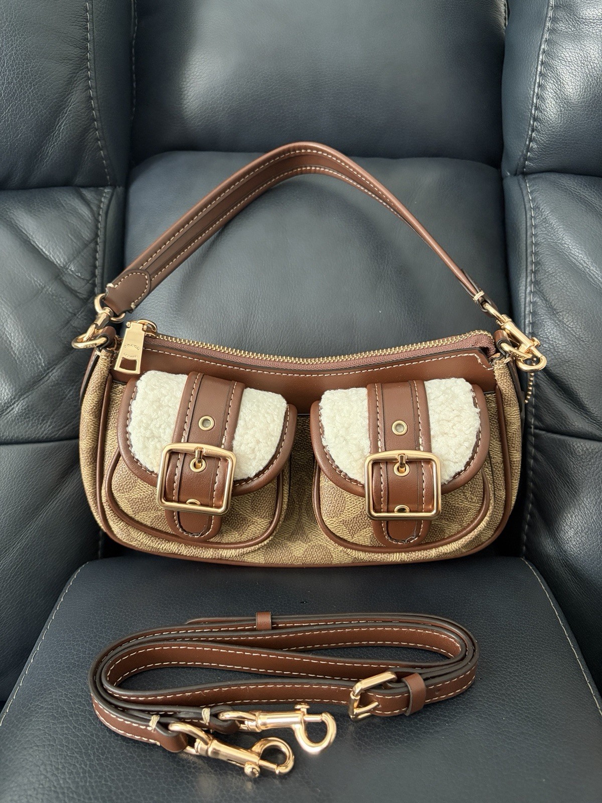 COACH Ashton Baguette Bag In Signature Canvas Tan/Natural CY658 NEW