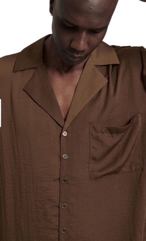 One Teaspoon Men’s Faux Silk Shirt Button Front Bronze Brown Size XL