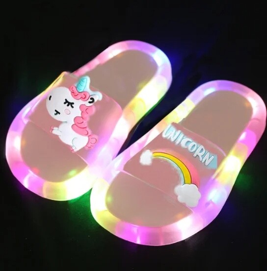 Luminous Children’s Slippers Unicorn Crystal Sparkling Lights Boys and Girls