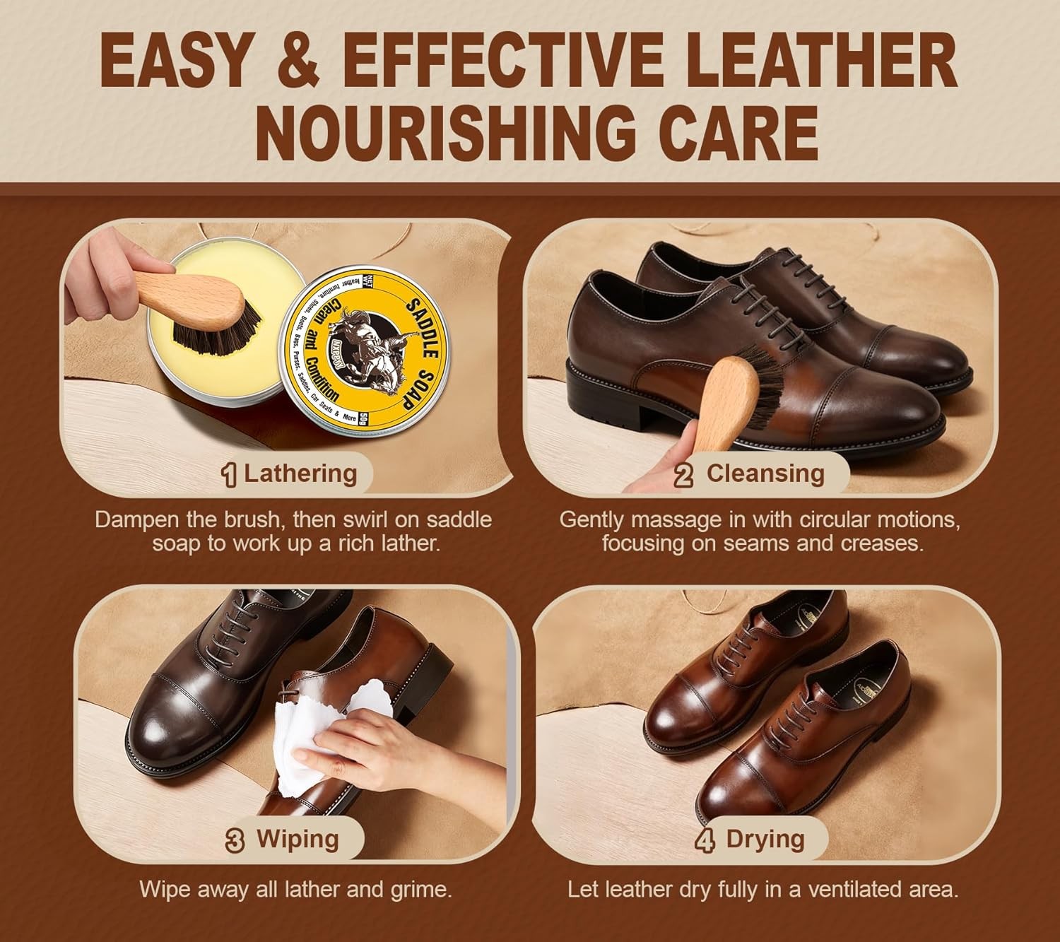 6-in-1 Leather Boot Care Kit – Mink Oil & Saddle Soap Cleaner for Shoes & Bags