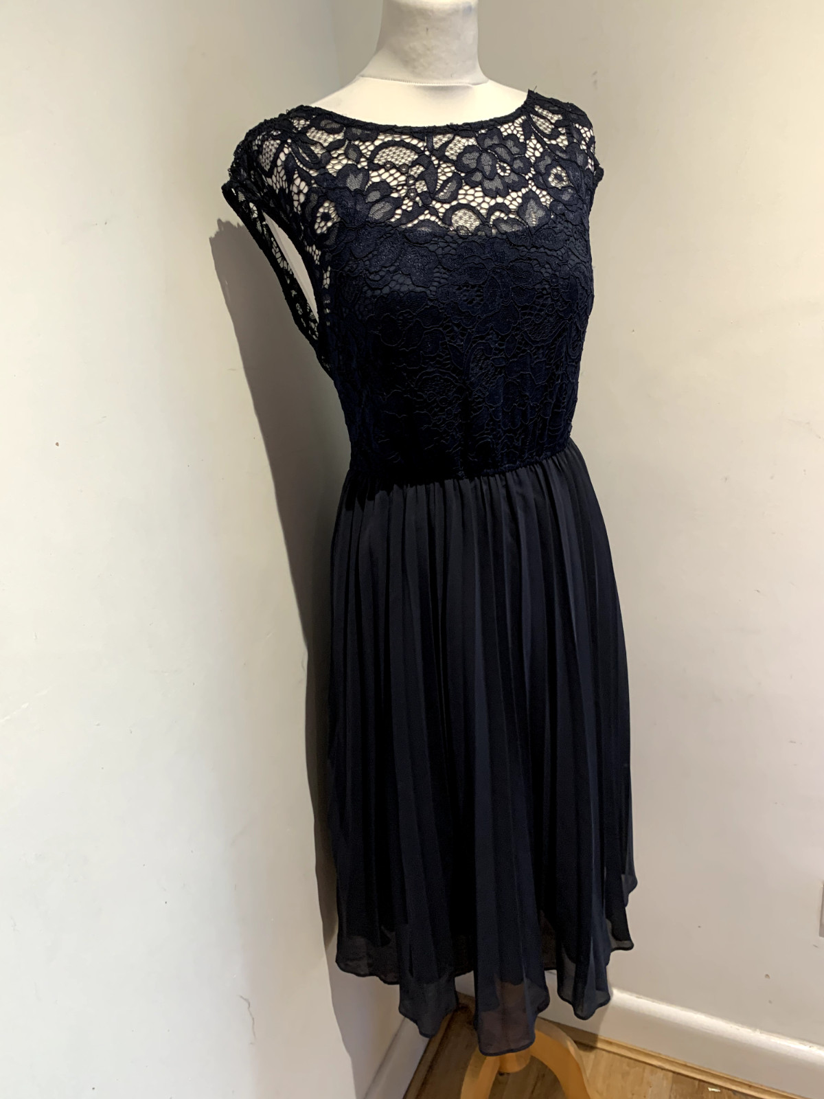 Jolie Moi Dress Size 12 NEW navy Lace Chiffon Pleated Womens A line wedding