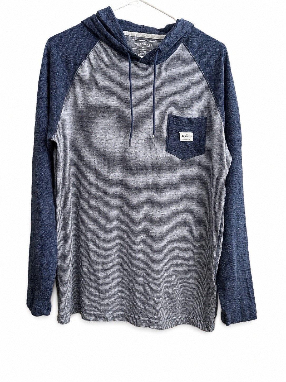 Quicksliver Michi Hoodie Mens Large Blue Heater Pullover tshirt Surf Skate