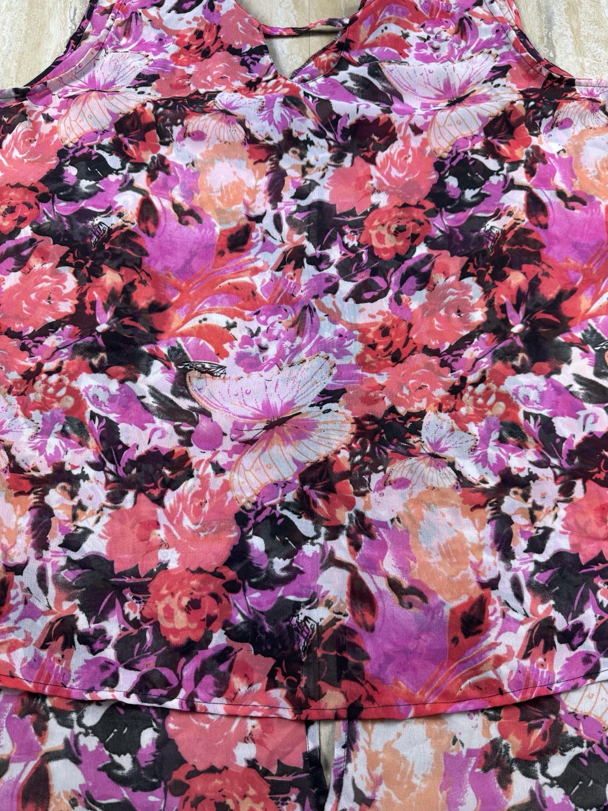 Apollo 3X Tank Top Womens Plus Multicolor Floral Butterfly High Low Sheer Blouse
