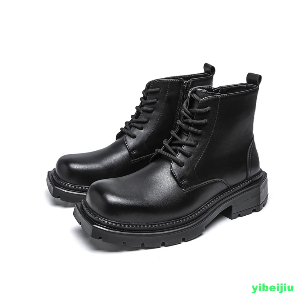 Mens Shiny Leather Dress Ankle Short Boots Platform Wide Shoes Motorcycle Gothic