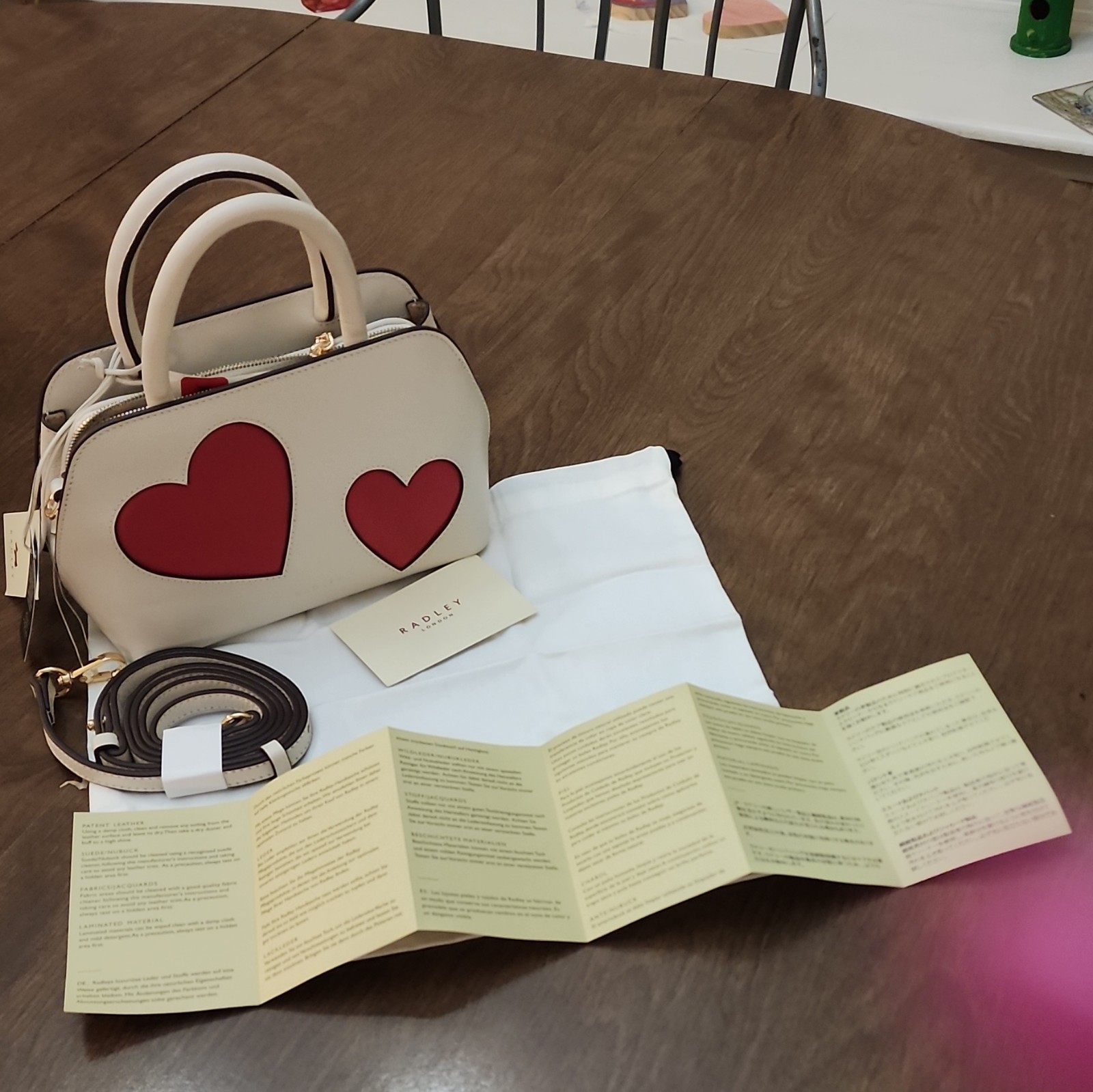 Radley London Valentines Hearts Small Zip Top Grab Satchel White Red Strap