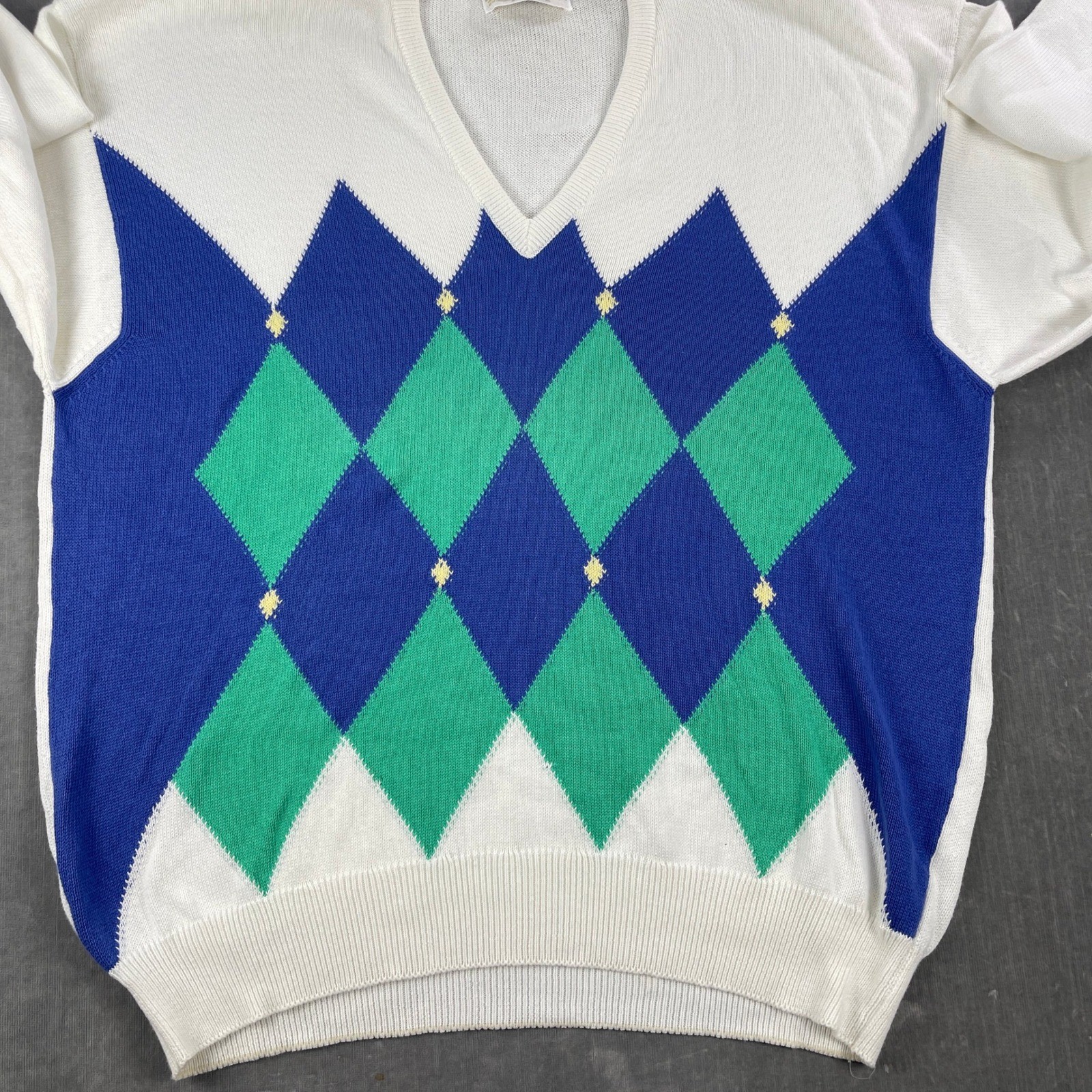 Pringle of Scotland Men XL White Argyle V-Neck Sweater Pure Cotton Made Scotland