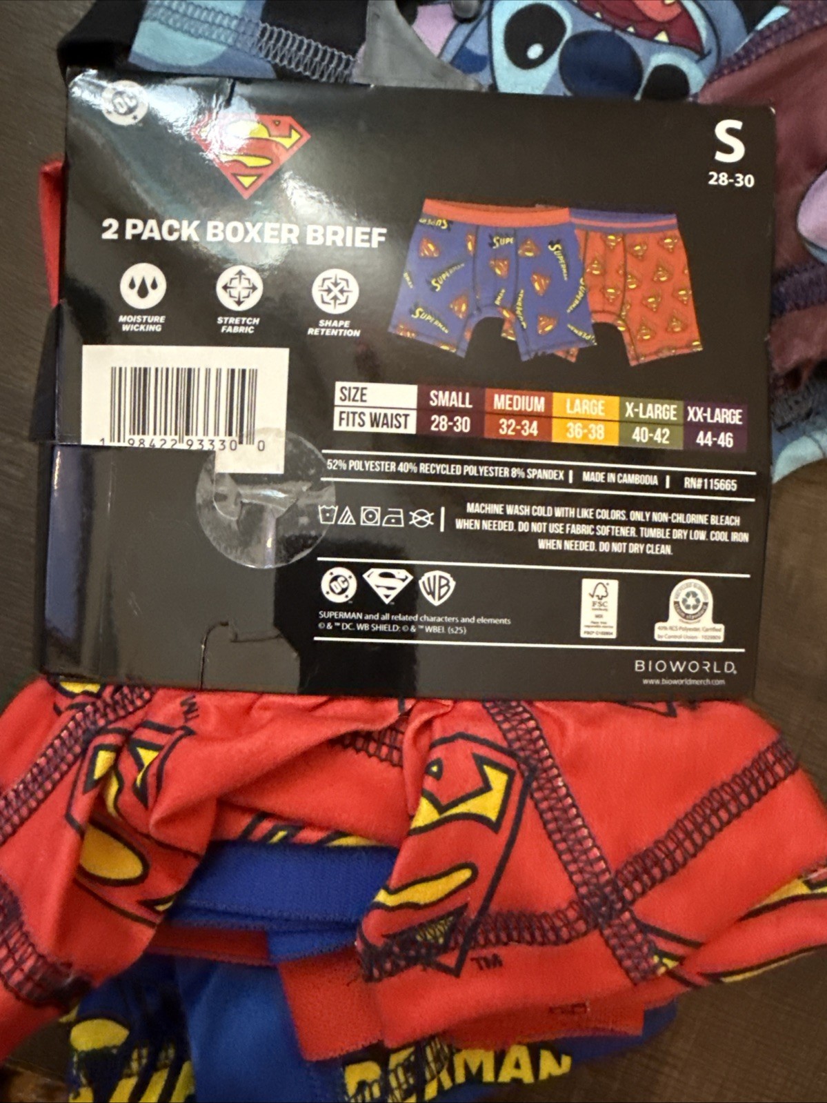 DC SUPERMAN & RICK & MORTY STICH BOXER BRIEFS S(28-30) TOTAL OF 5 PAIRS.