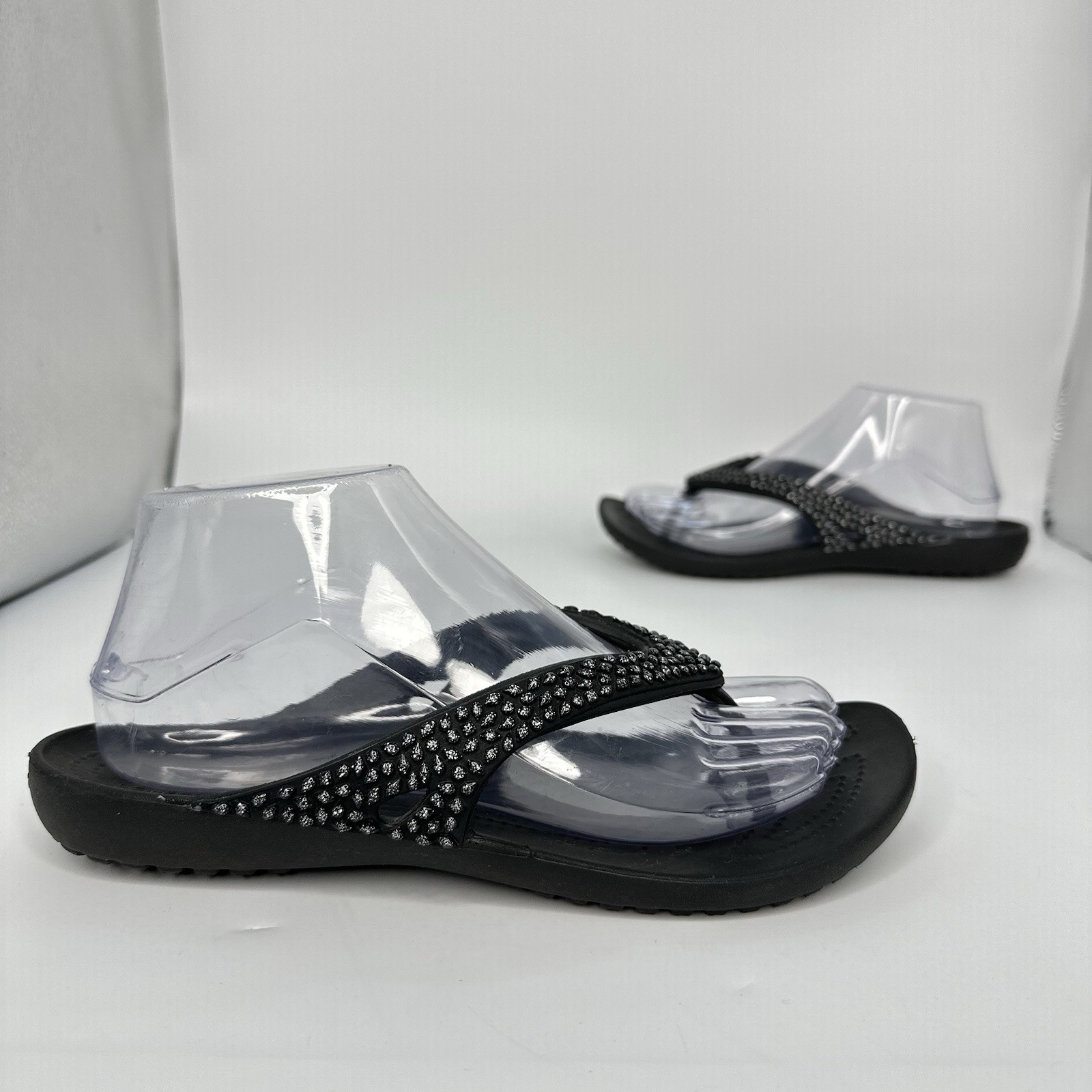 Crocs-Kadee II Embellished Size 8 Women Sandal Flip Flop Thong Black 205741