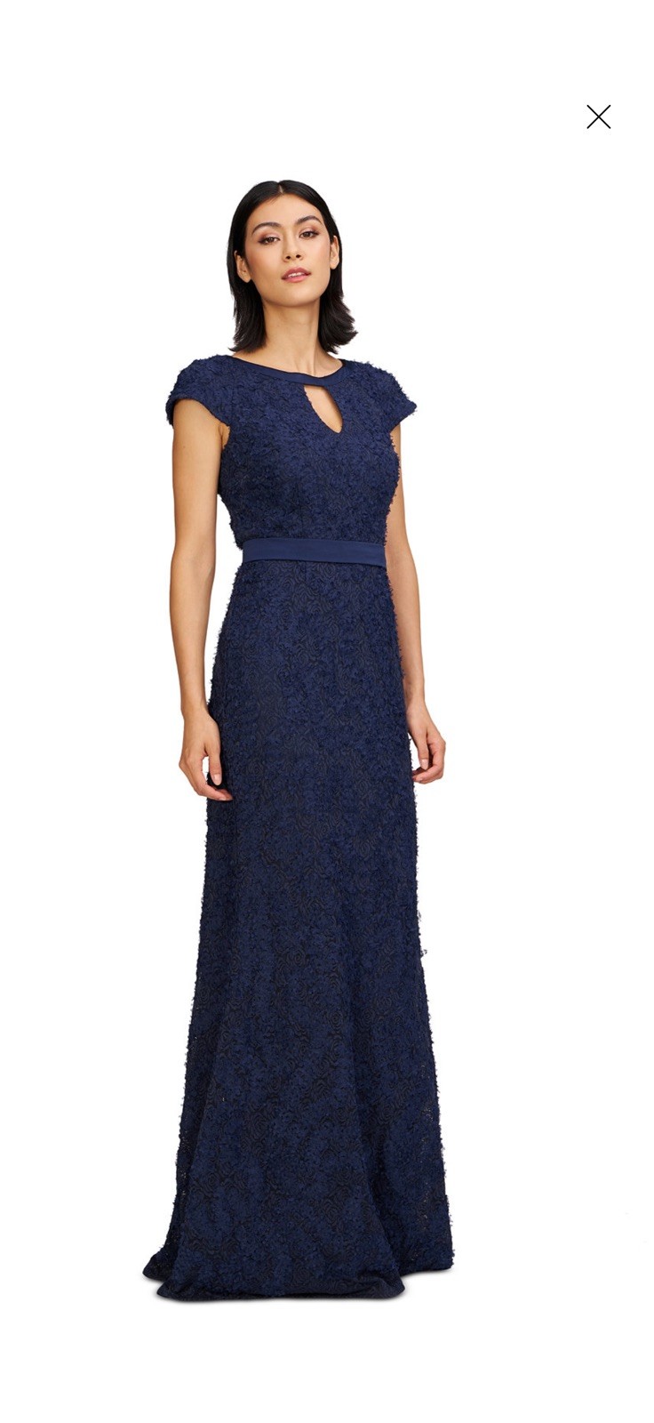 JS Collections Leigh 3D-Floral Keyhole-Cutout Gown In Navy New Size 6
