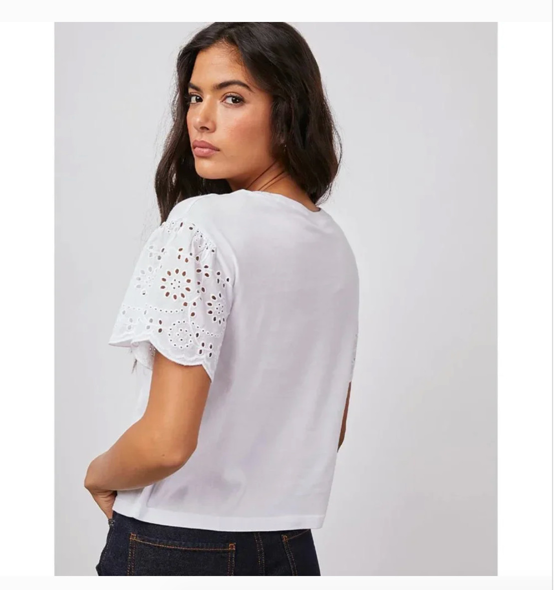 Rails Georgia White Eyelet Embroidered Sleeve Cotton Tee Shirt Top Size Small