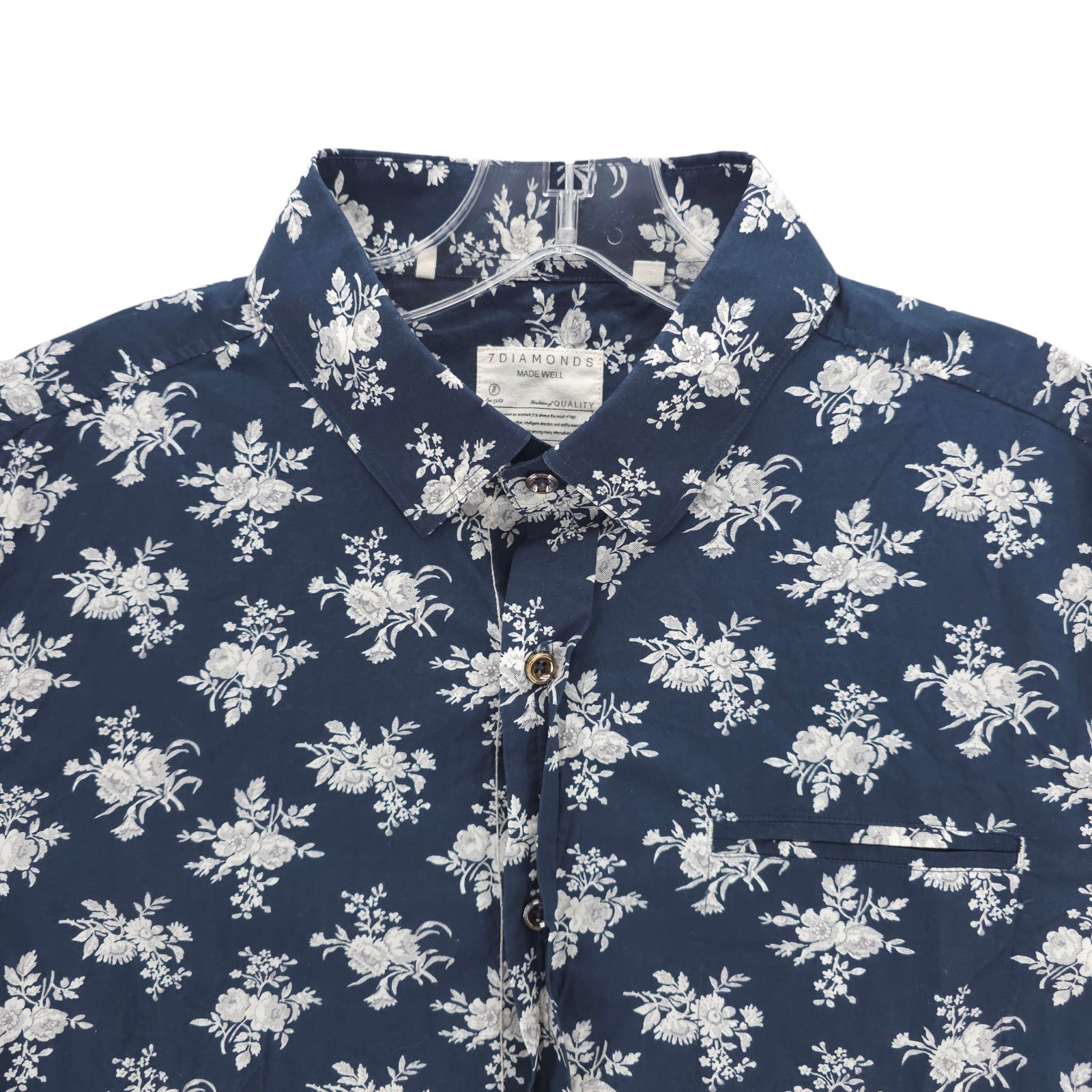 7 DIAMONDS Flourish Shirt Blue Floral All Over Pattern 100% Cotton Men’s MEDIUM