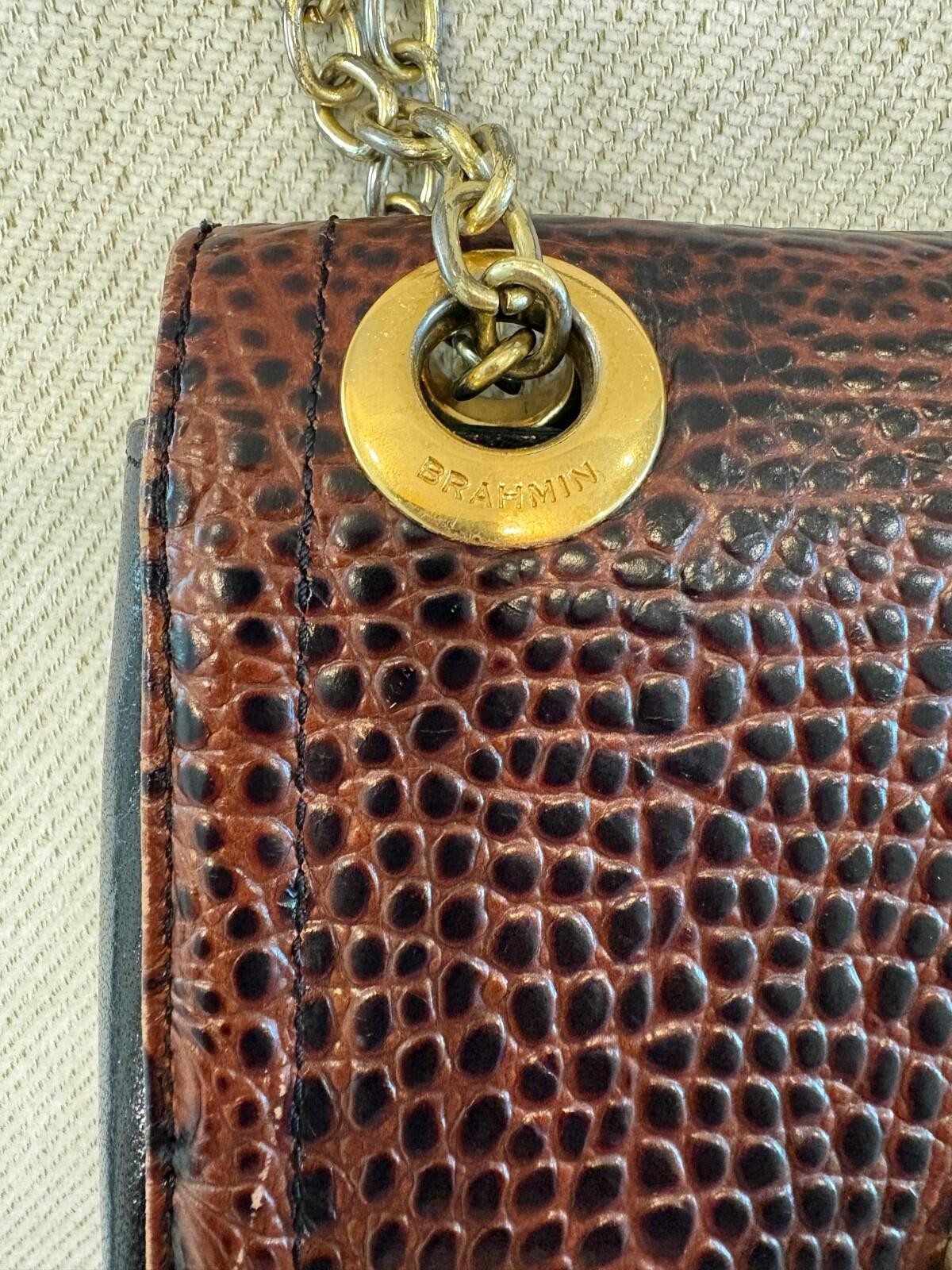 Brahmin Harrison Mixed-Media Shoulder Bag – Pecan Melbourne Croc-Embossed Leathe