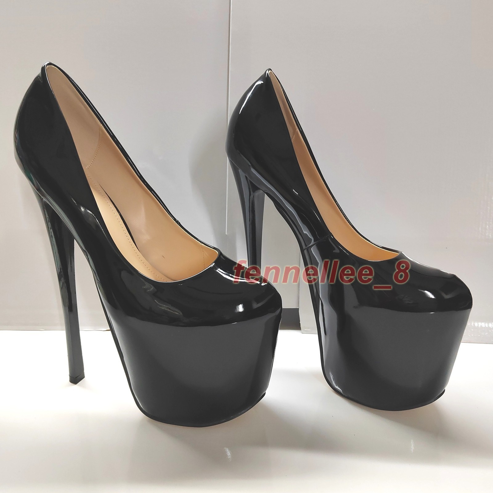 19cm Super High Stiletto Heel Platform Patent Leather Women Pumps Nightclub Sexy