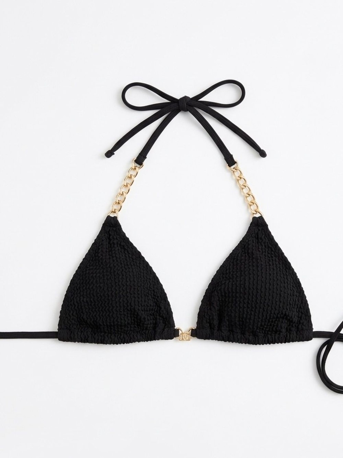 New Small Bikini Top Gold Chain Link Straps Textured Black Swim Top Beach Sexy