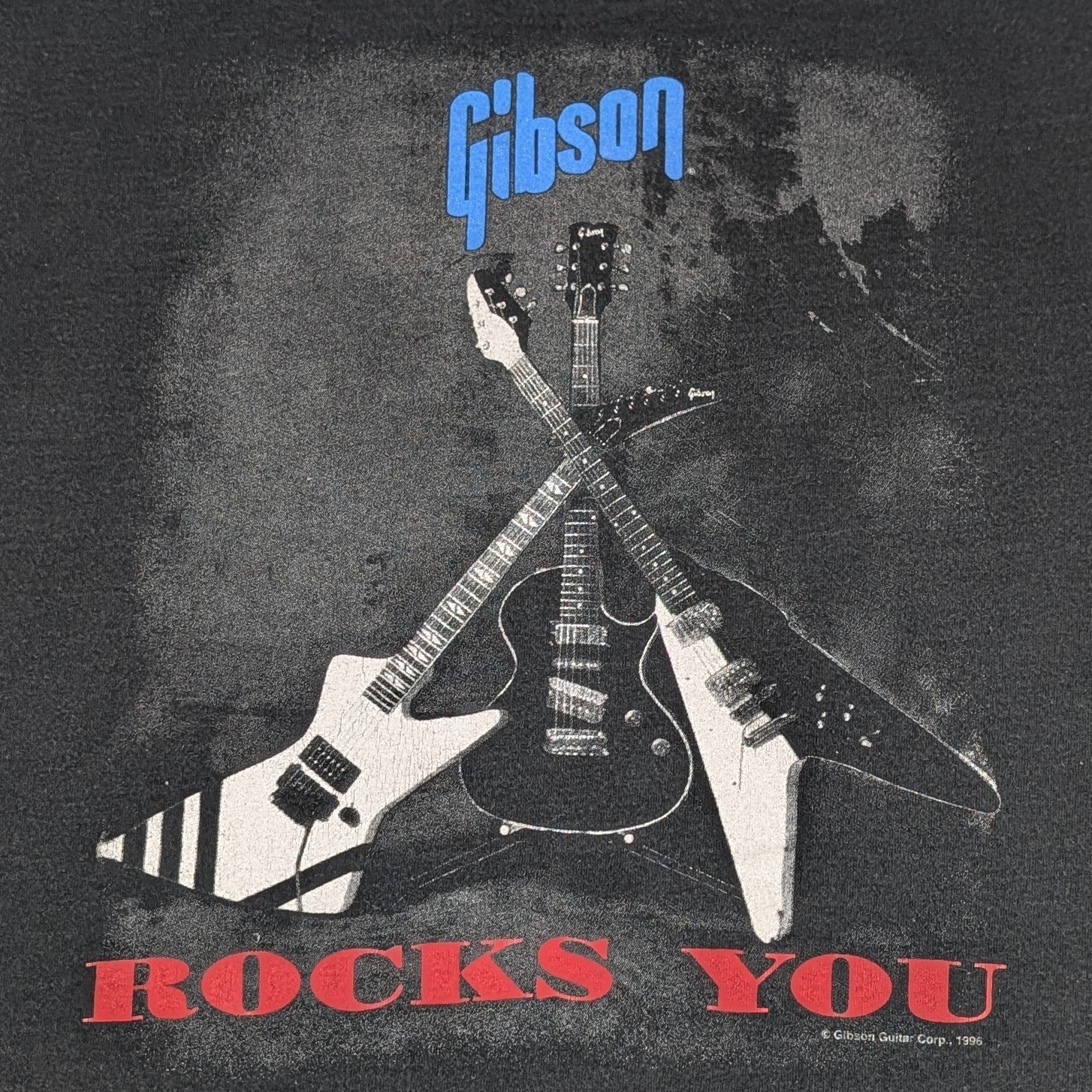 Vtg 90s Gibson Guitars Single Stitch T-Shirt Men’s XL Black Instrument Graphic
