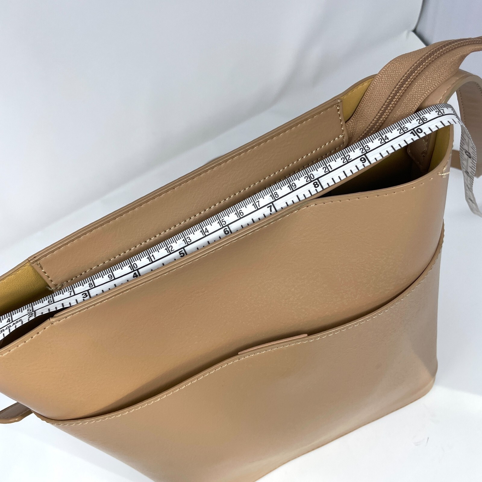 Pixie Mood Mag 10.25 x 11 Vegan Leather Crossbody Bag, Sand Color (flaws)