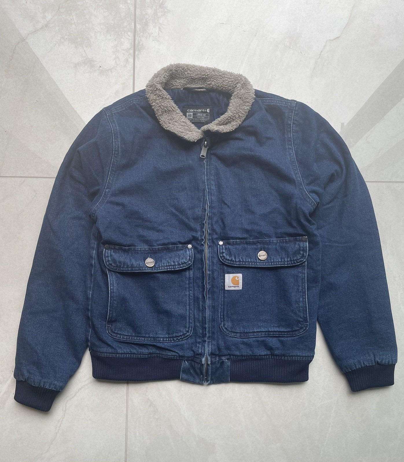 Carhartt Loose Fit Denim Sherpa Lined Jacket Womens XS Brand New Without Tags