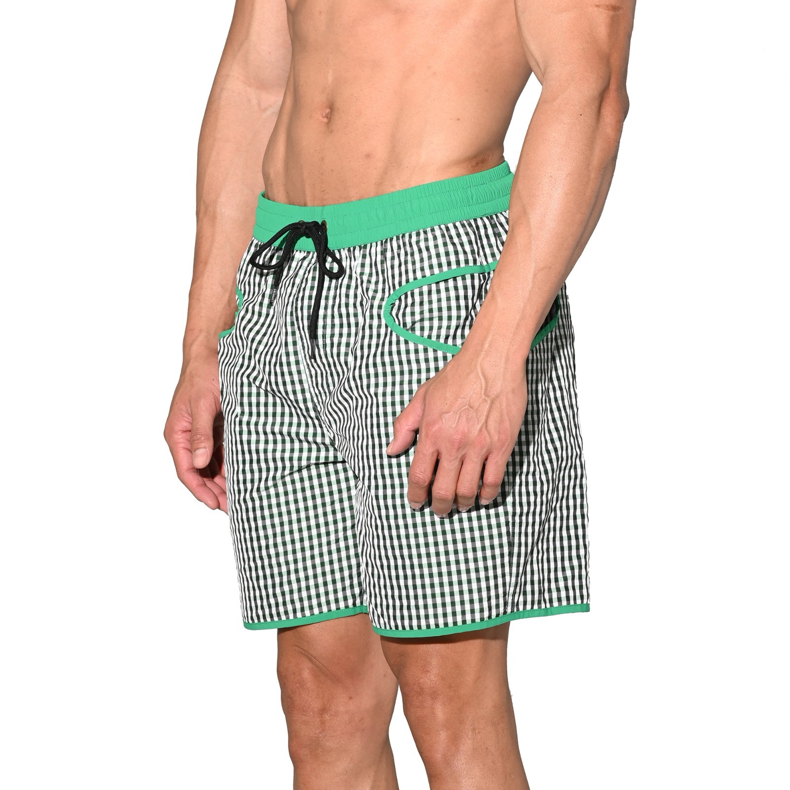 Men’s Lightweight Pocket Board Shorts Fast Dry Surf Lining Swimwear Plaid B4570
