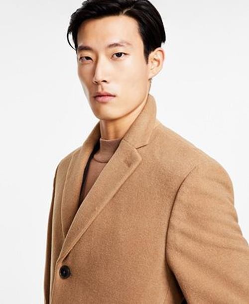 Calvin Klein Mens Wool Prosper Slim Fit Overcoat Coat 40 R Camel Brown