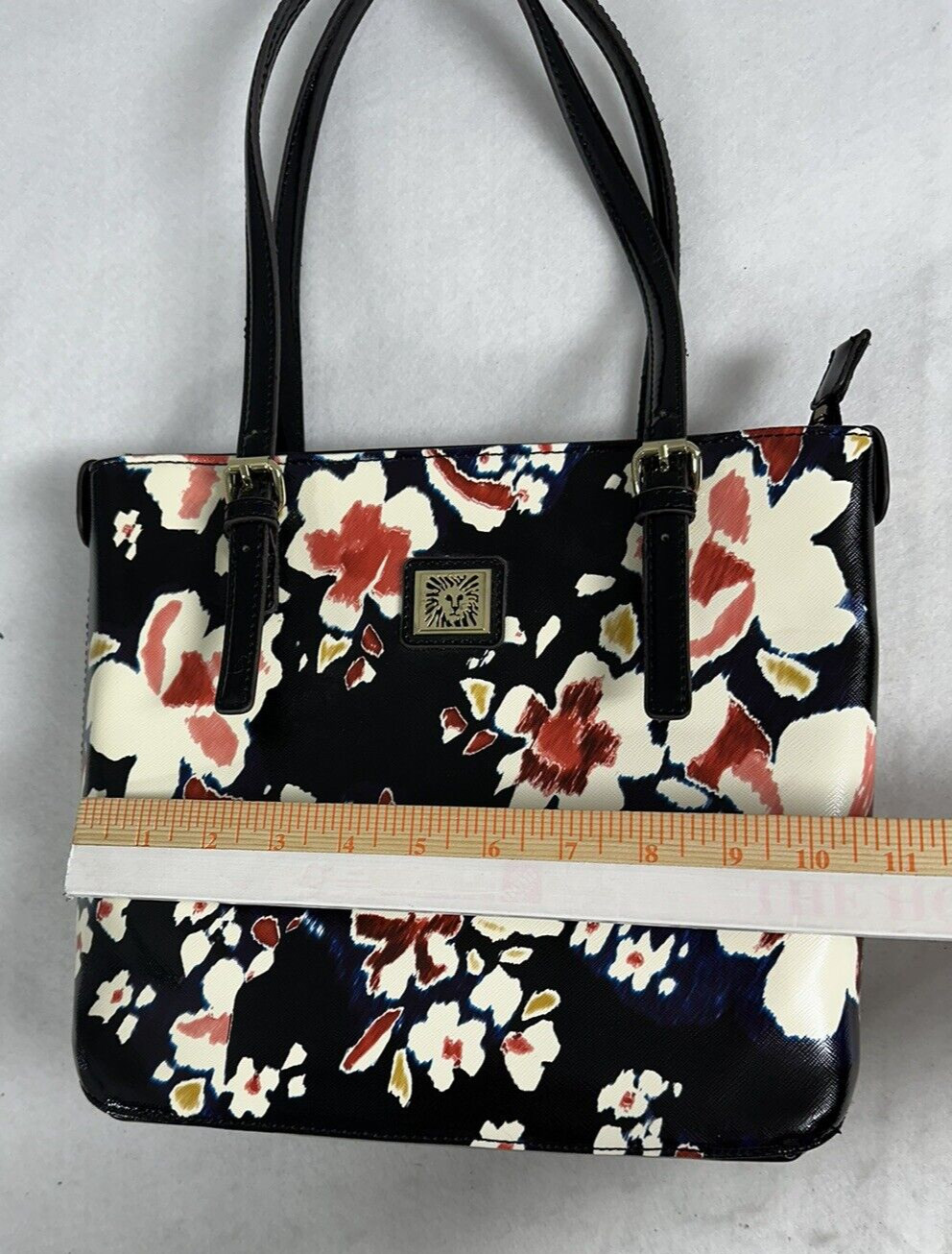 Anne Klein Shoulder Tote Bag Black Multi-Color Floral Purse Medium Adjustable