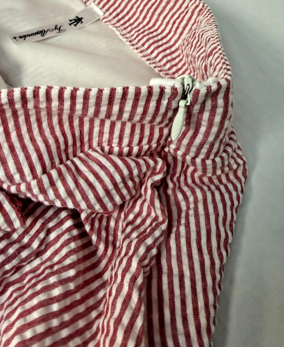Ty Alexander’s Red White Seersucker Pinstripe Bow Mini Skirt Women’s Made In USA