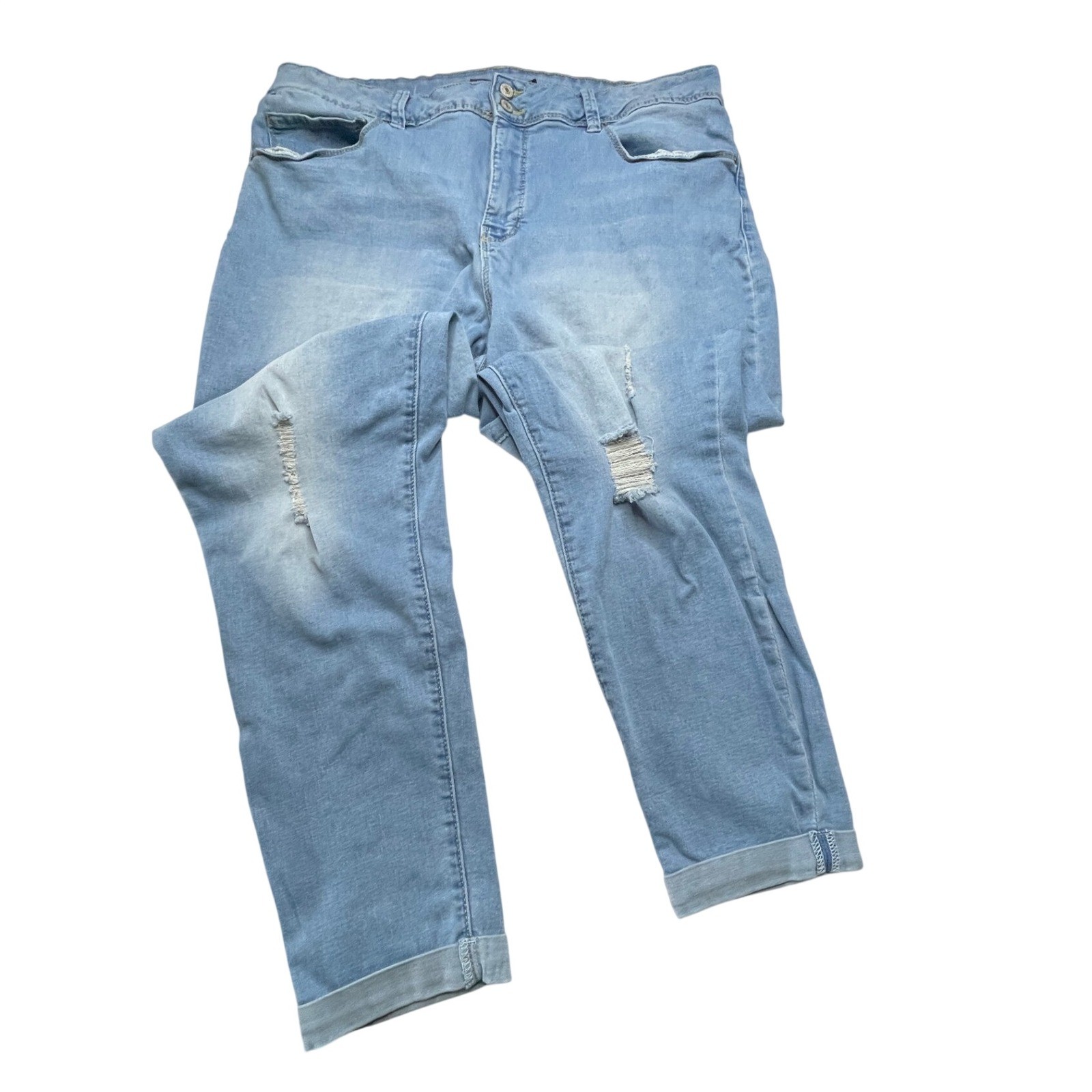 Royalty for Me Jeans Women 16 Light Blue High Rise Distressed Cuffed Denim Pants