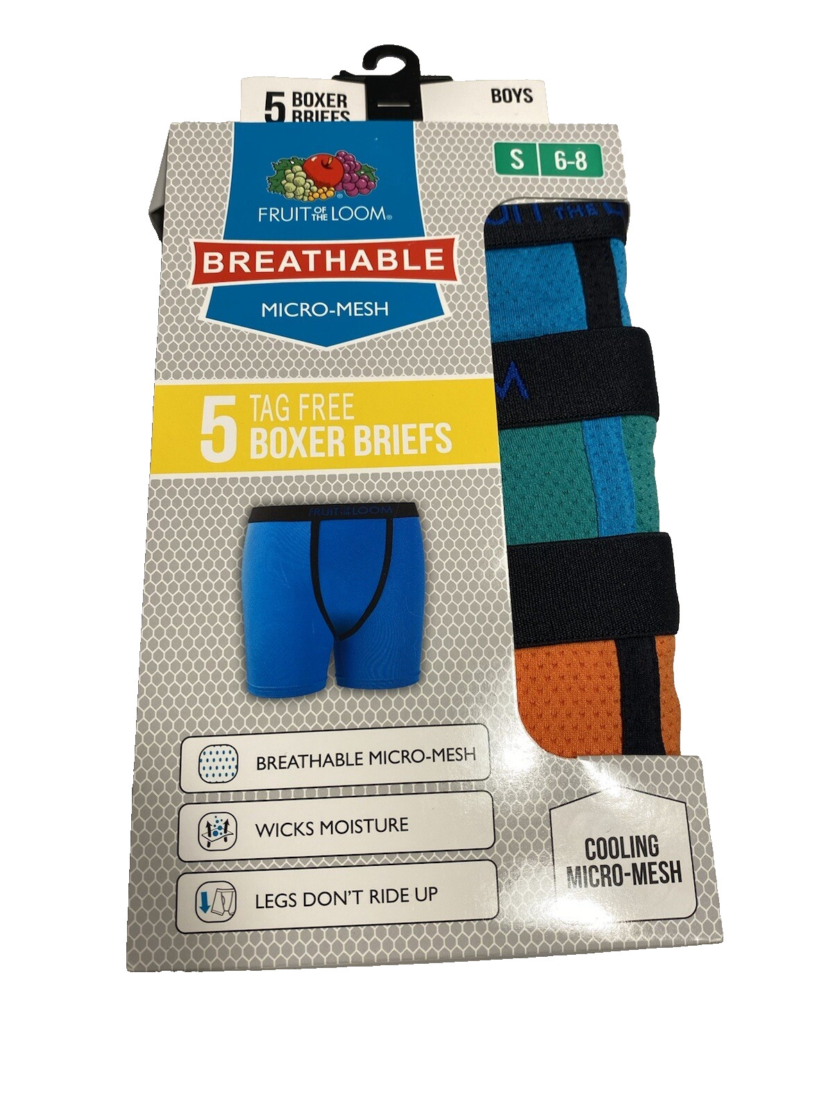 fruit of the loom boys underwear 5 pairs boxer briefs size small 6 8