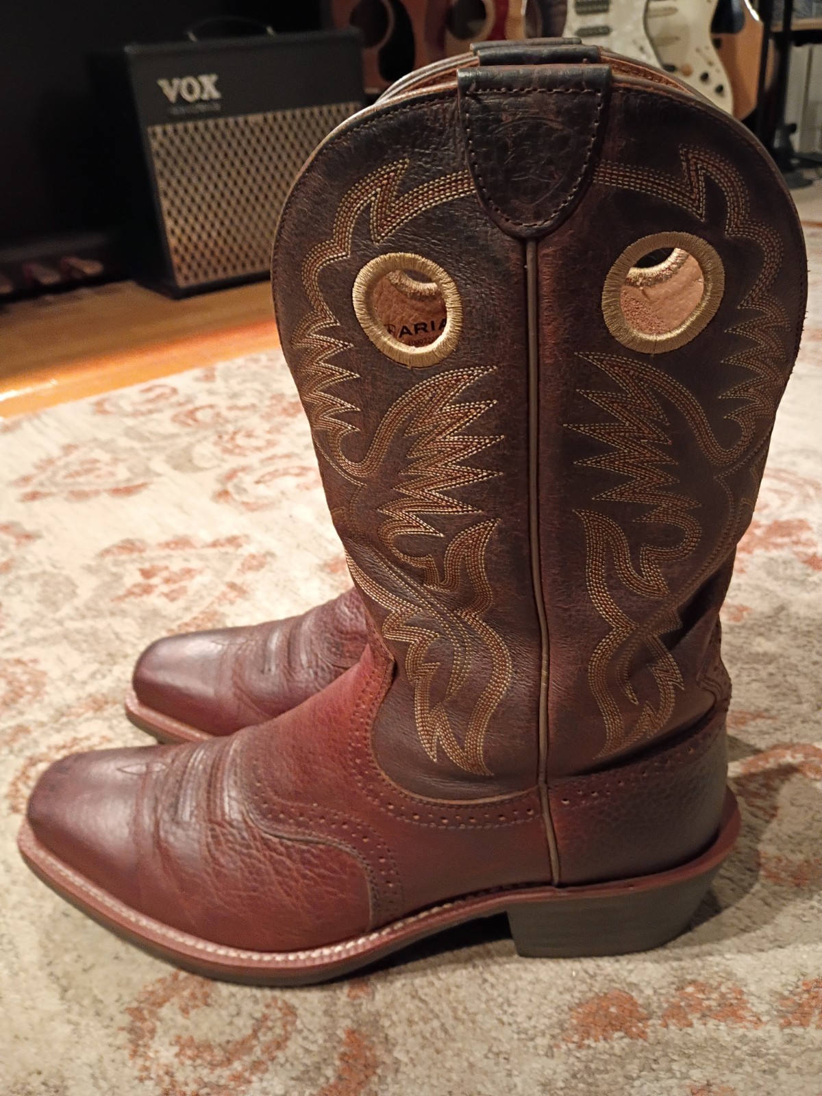 ARIAT ROUGHSTOCK BROWN BULLHIDE LEATHER SQUARE TOE COWBOY BOOTS #34824 MEN’S 13D