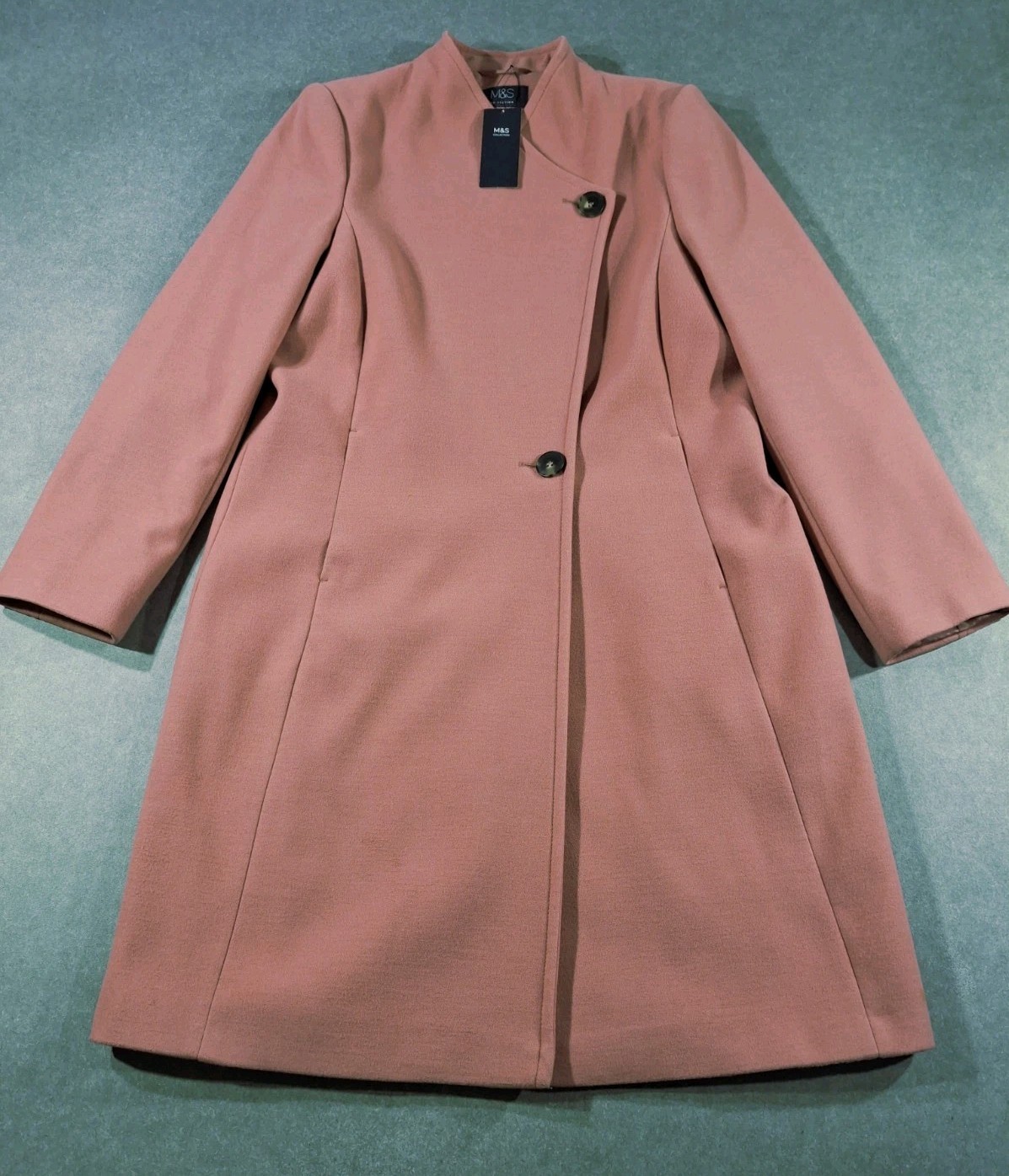 M&S Collection Car Coat Long Womens UK14 Pink Terracotta Button Casual BNWT